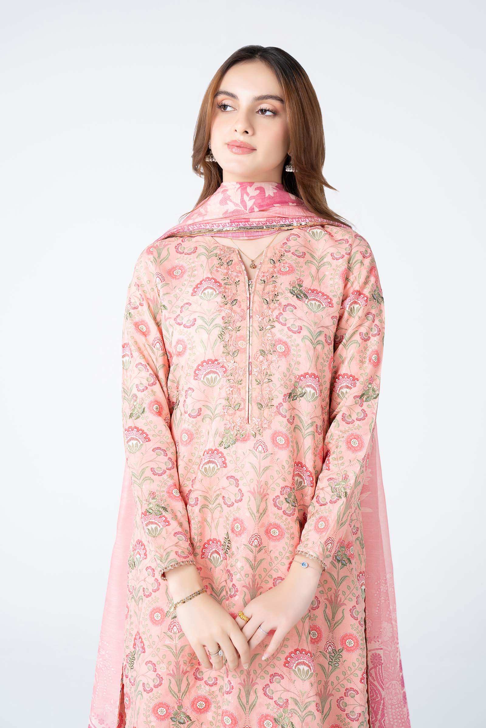 3 Pc Embroidered Dobby Lurex Suit