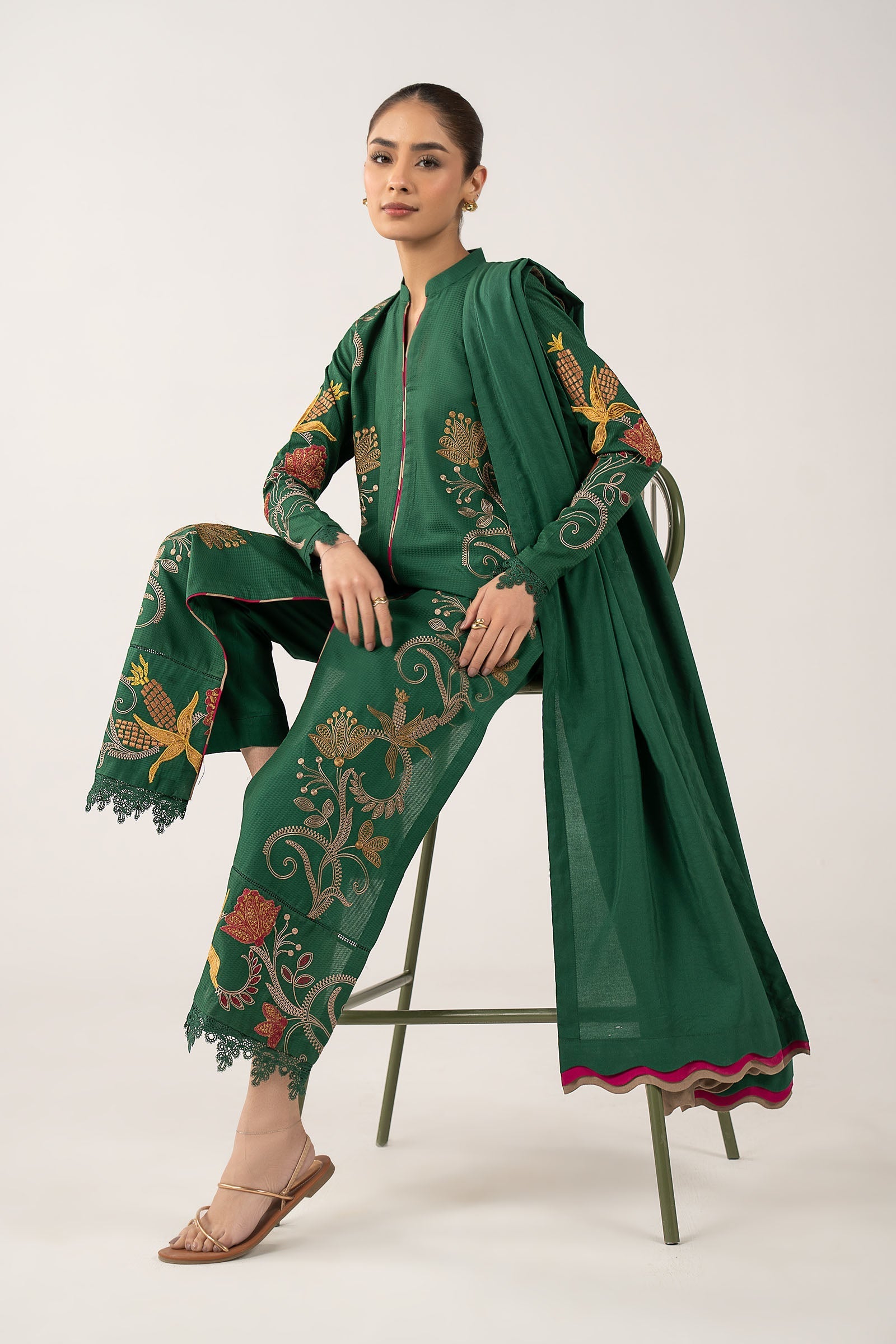 3 Pc Embroidered Dobby Suit