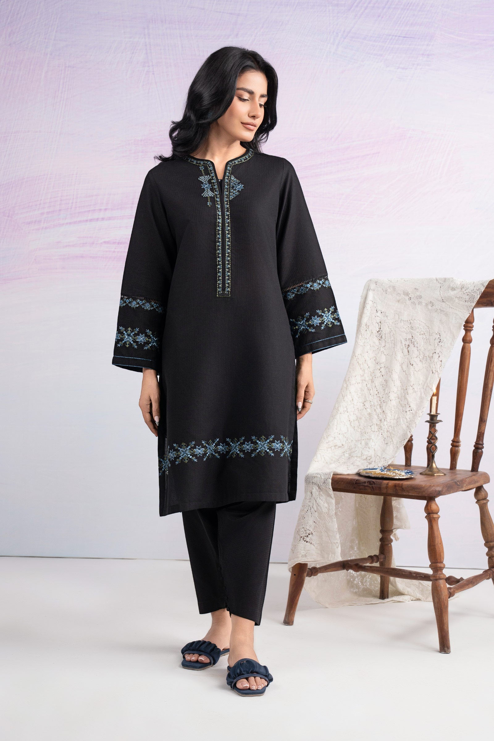 2 Pc Embroidered Dobby Cotton Suit