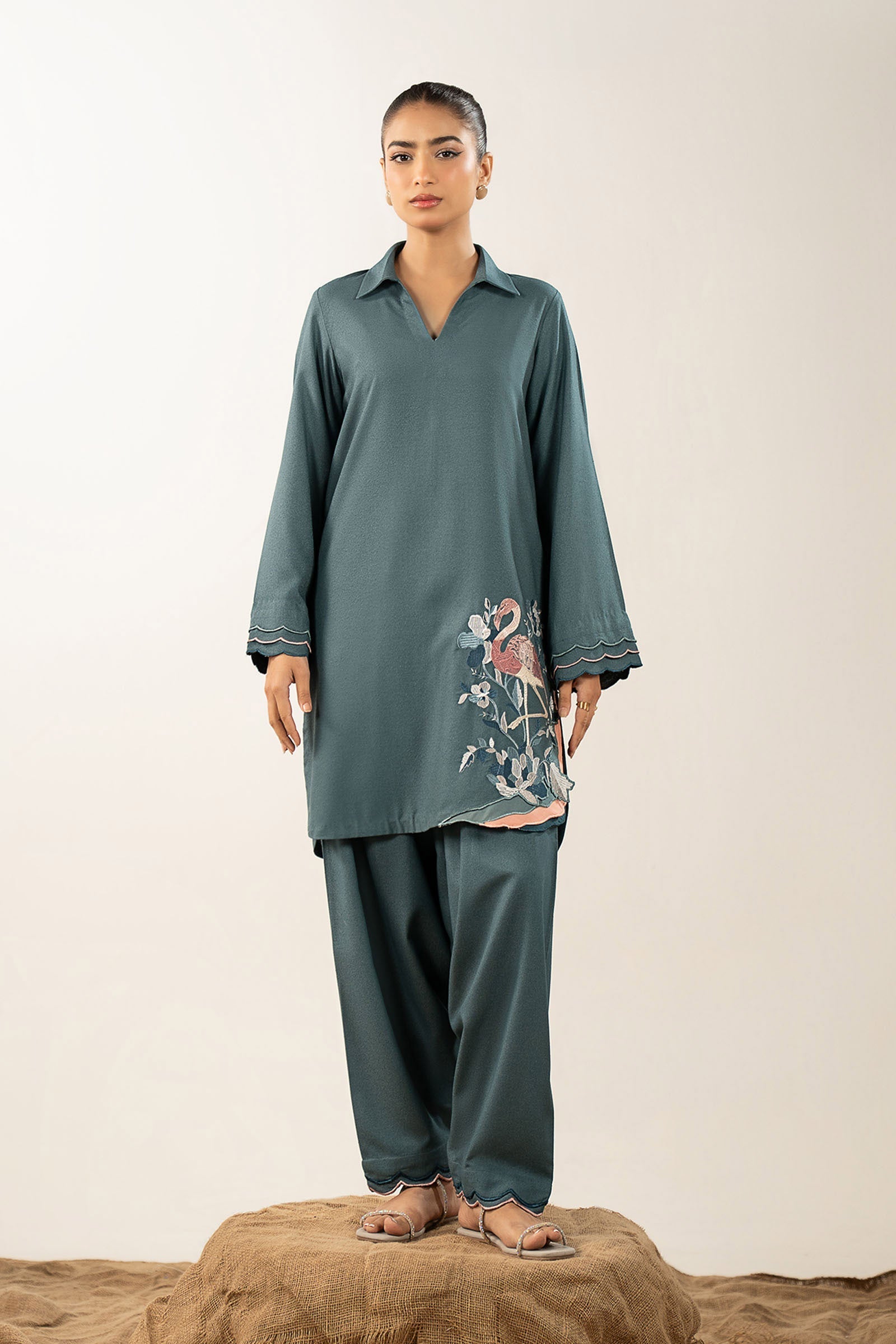 2 Pc Embroidered Silk Karandi Suit