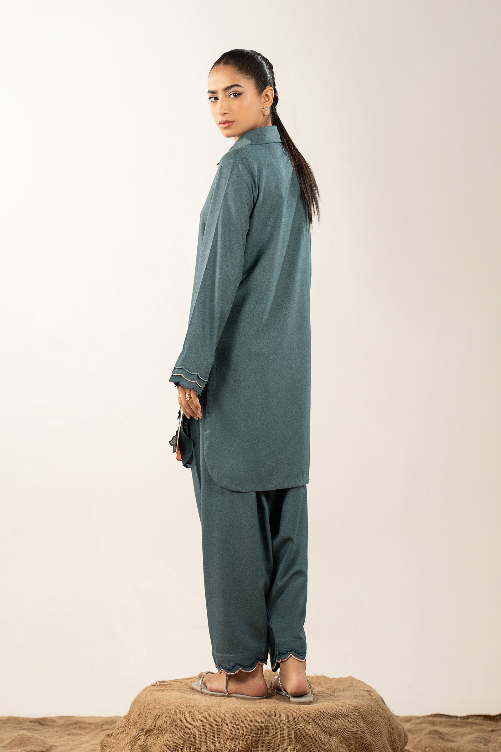 2 Pc Embroidered Silk Karandi Suit