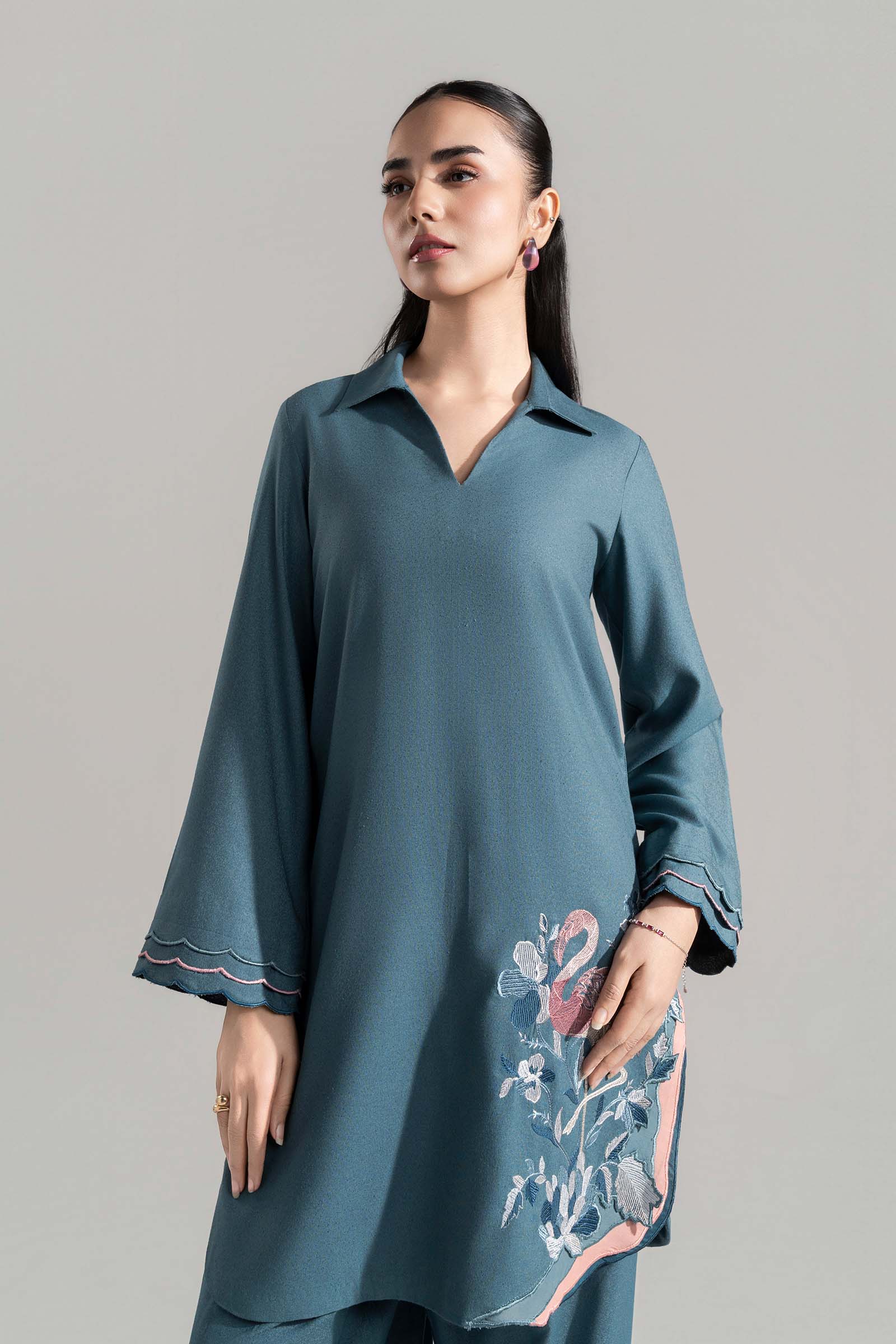 2 Pc Embroidered Silk Karandi Suit