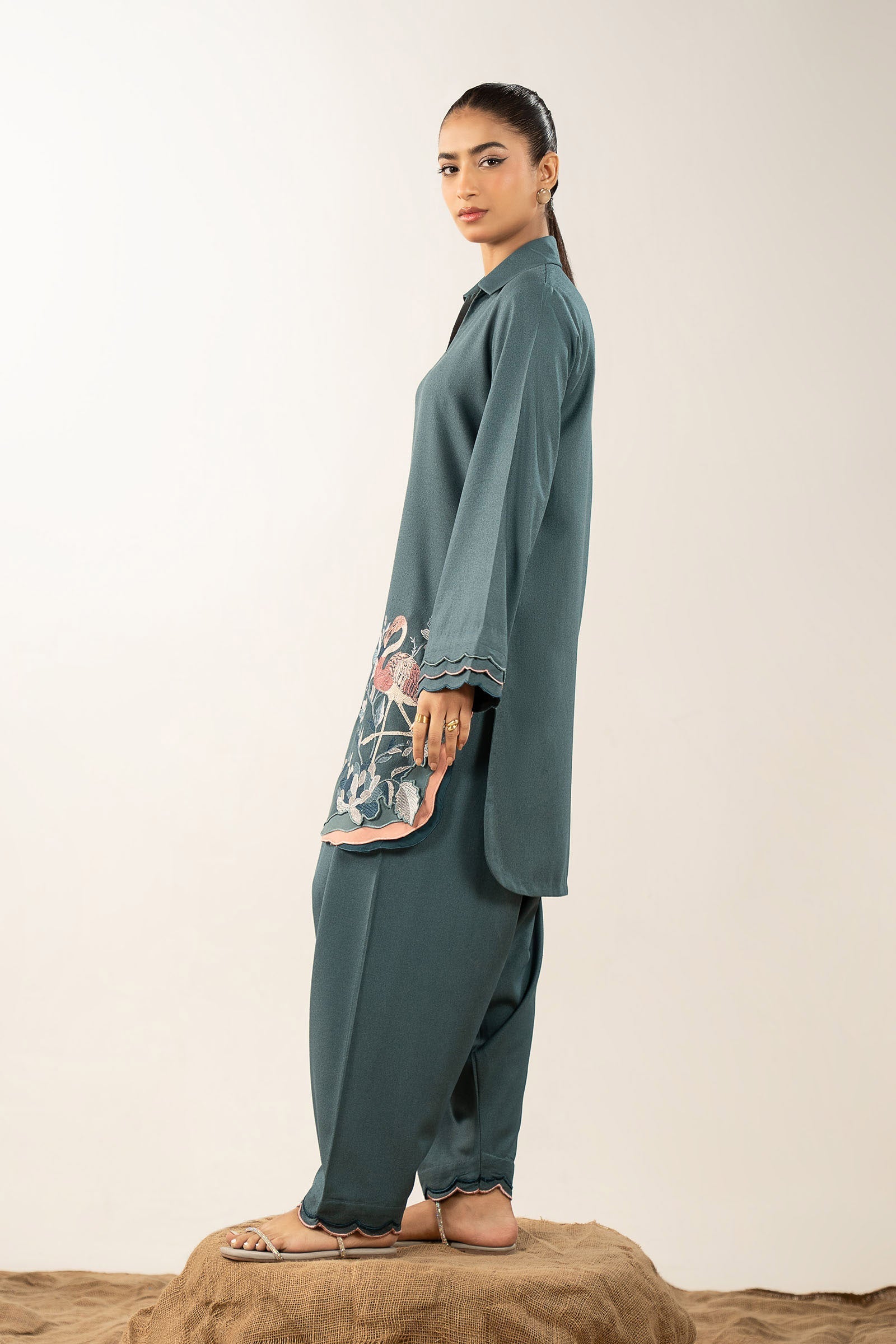 2 Pc Embroidered Silk Karandi Suit