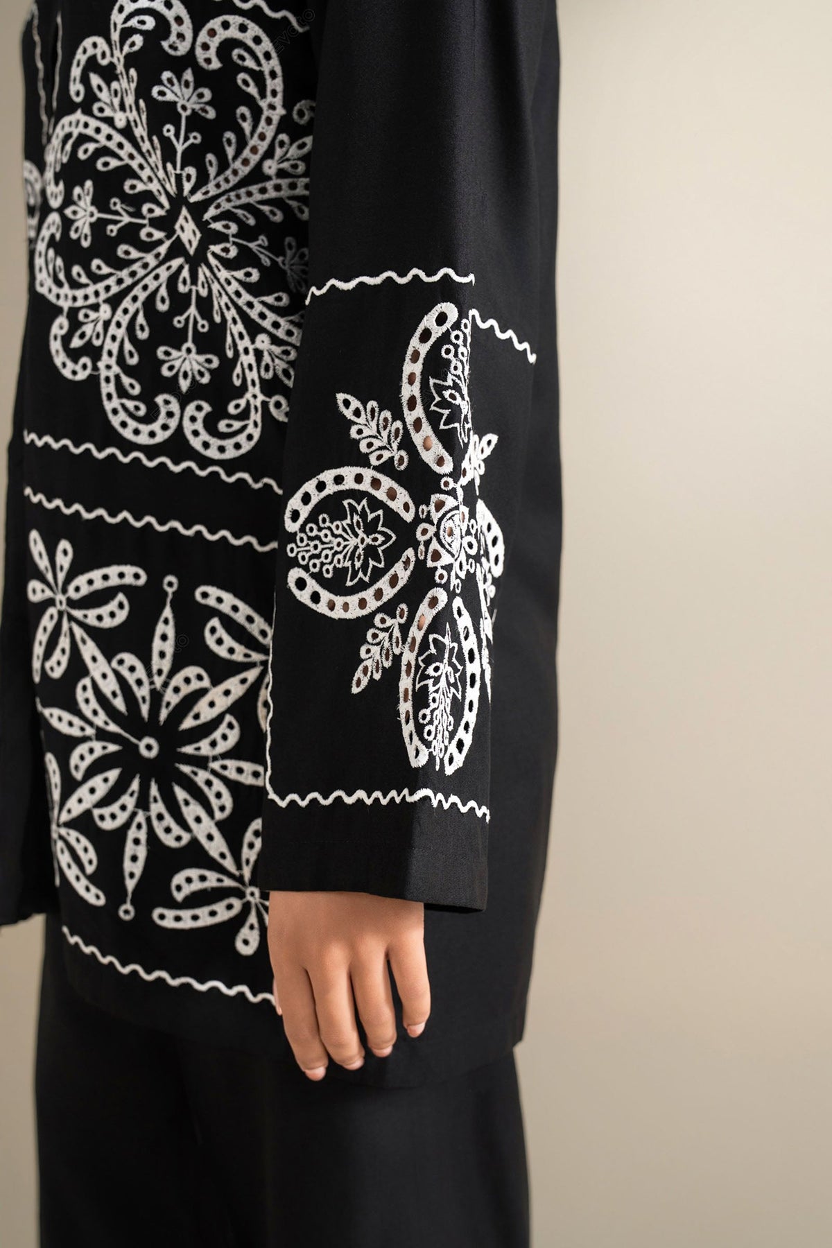 2 Pc Embroidered Linen Suit - MBD1145-ESM-BLK