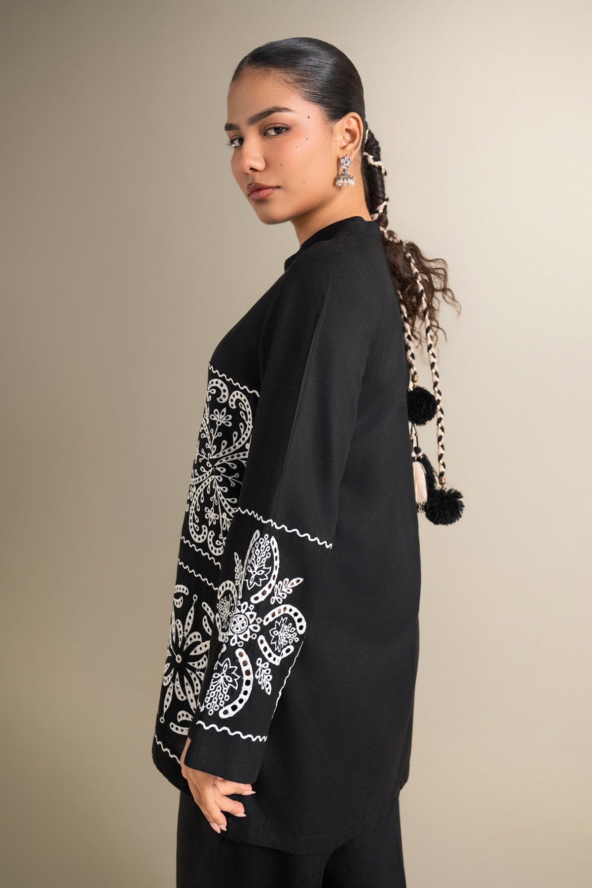 2 Pc Embroidered Linen Suit - MBD1145-ESM-BLK
