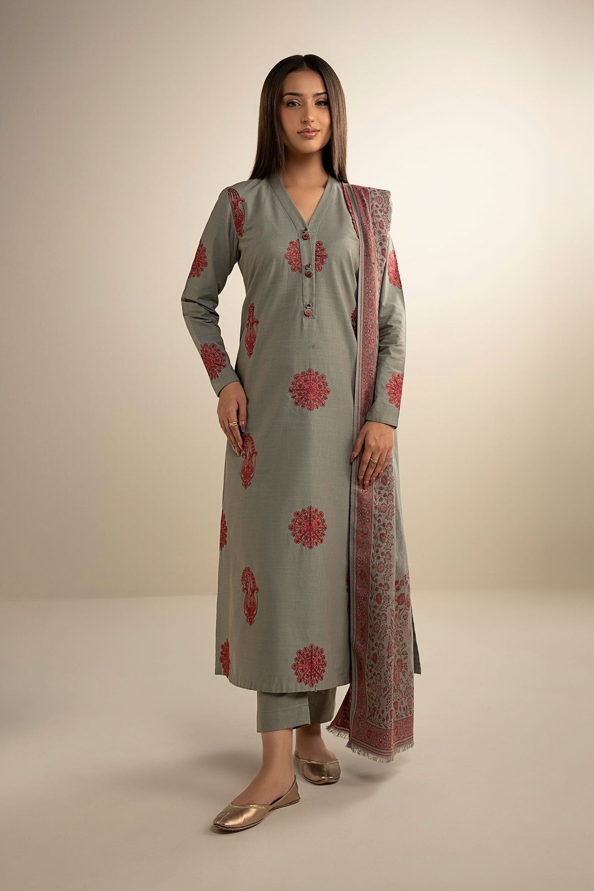 3 Pc Embroidered Twill Suit