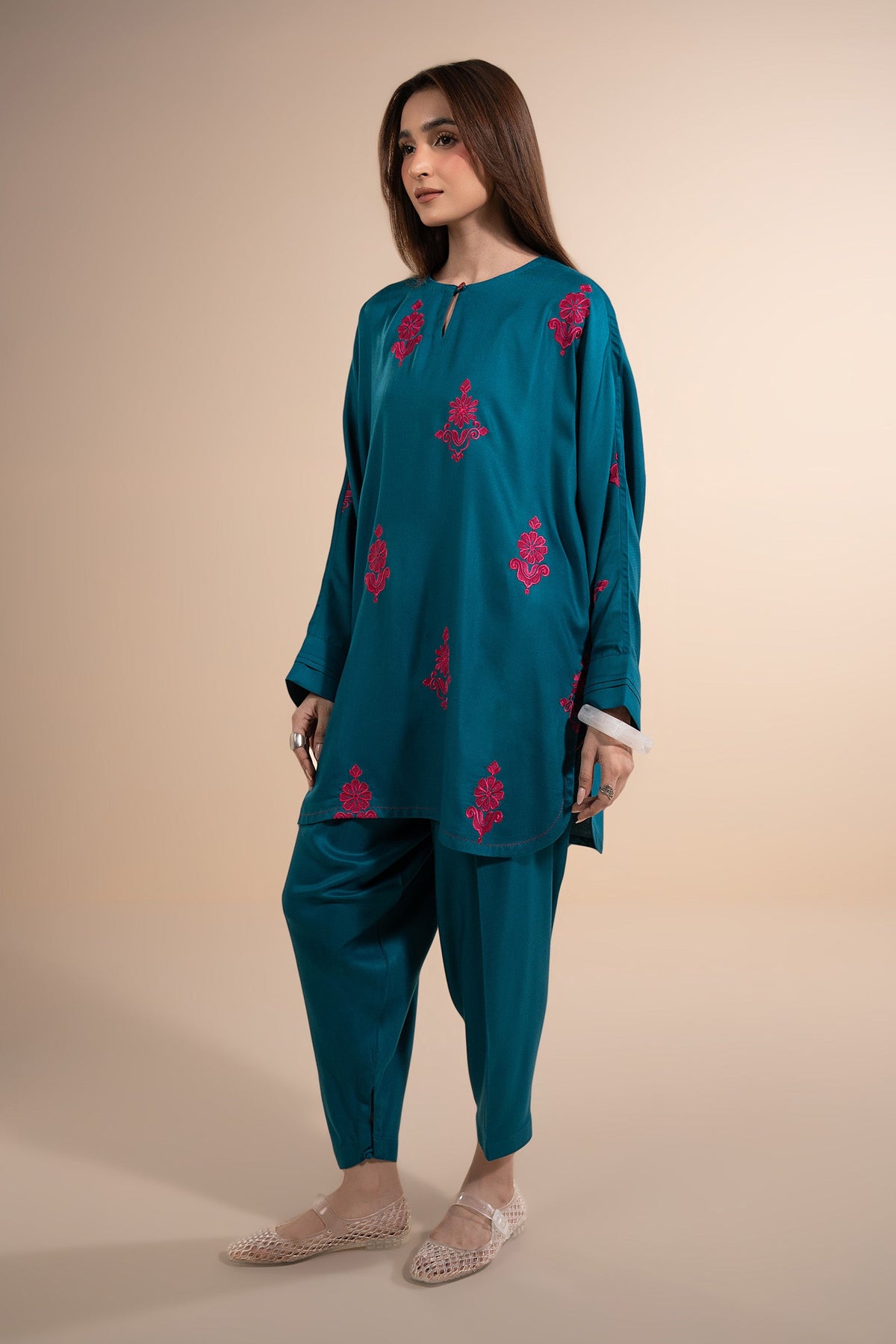 2 Pc Embroidered Twill Suit