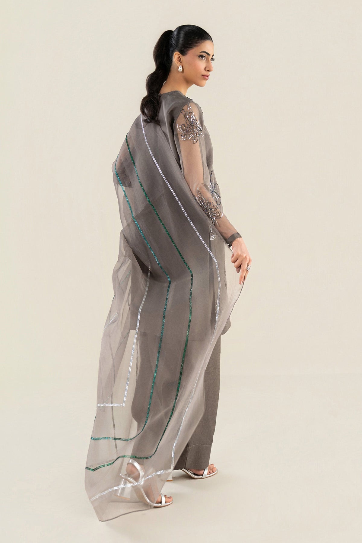 3 Pc Embellished Raw Silk Suit - MBW2514-ESM-MGY