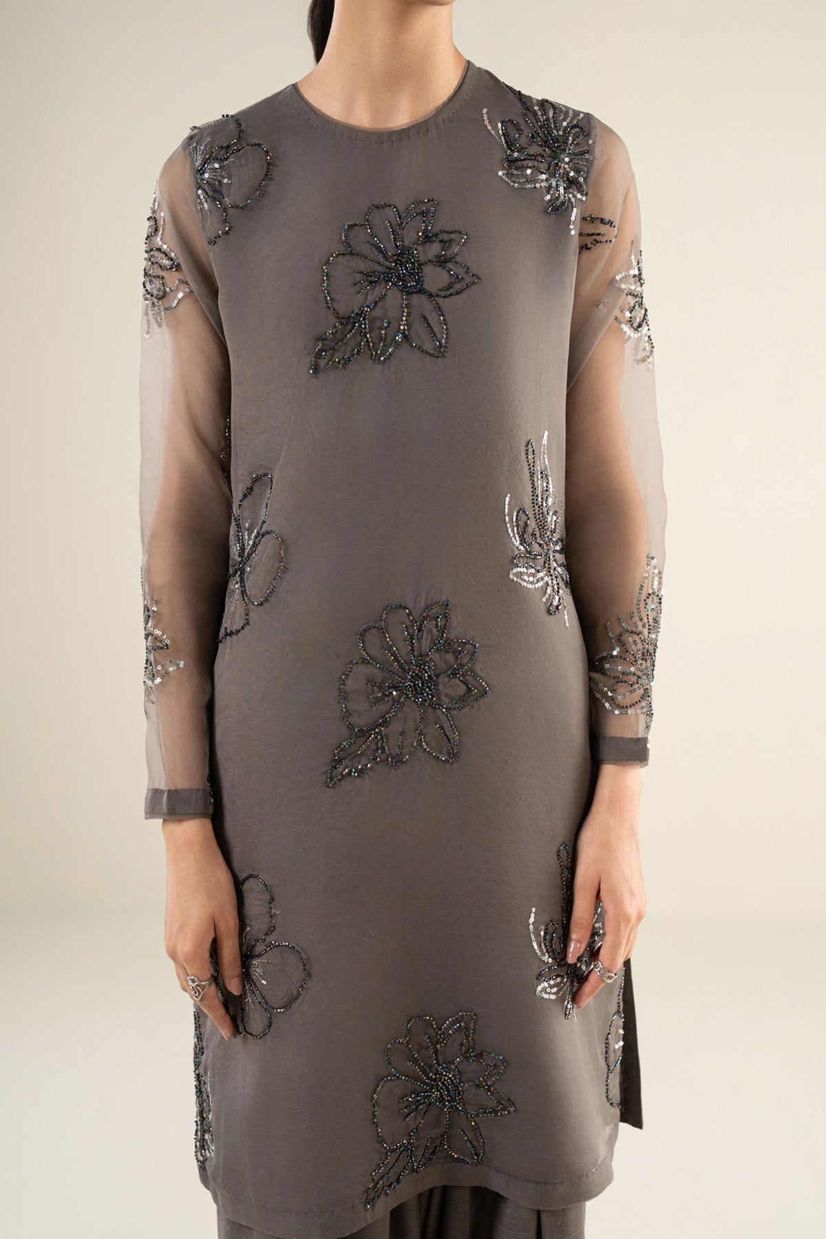 3 Pc Embellished Raw Silk Suit - MBW2514-ESM-MGY