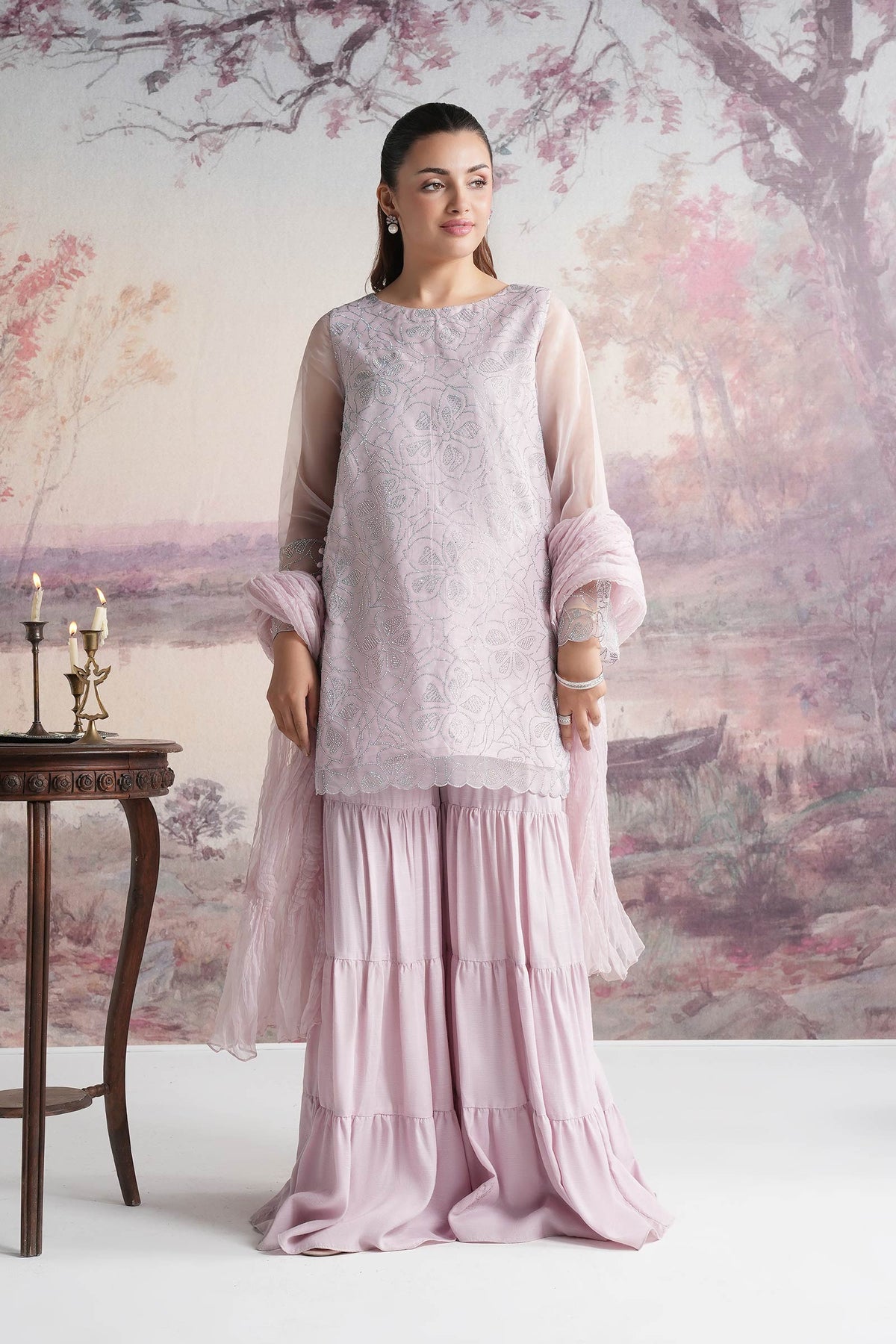 3 Pc Embellished Organza Suit