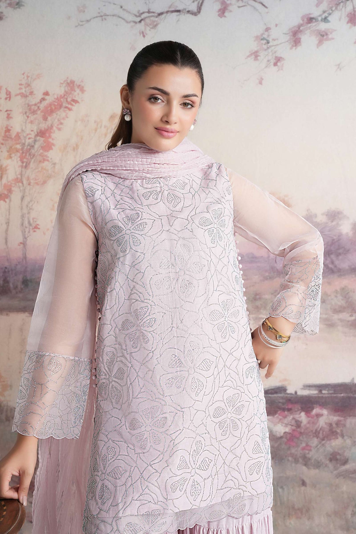 3 Pc Embellished Organza Suit