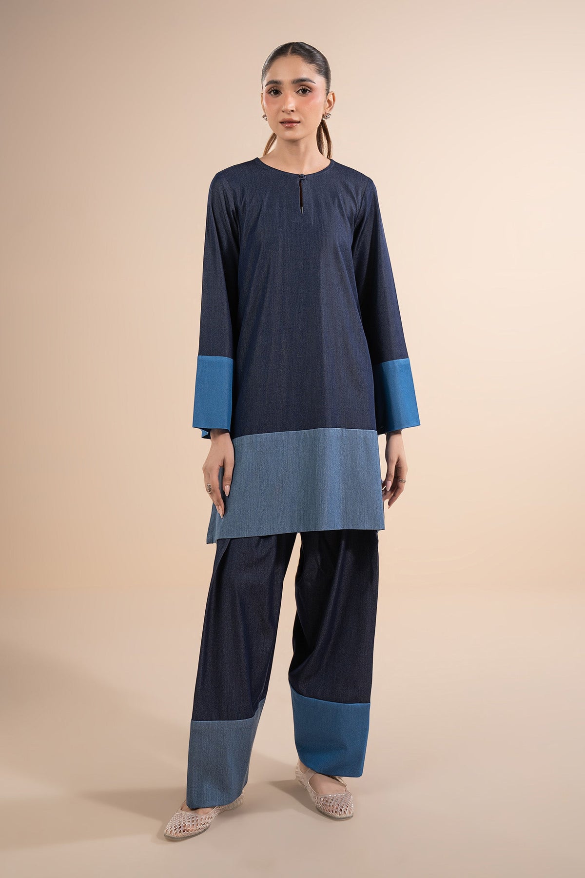 2 Pc Embroidered Tencel Denim Suit