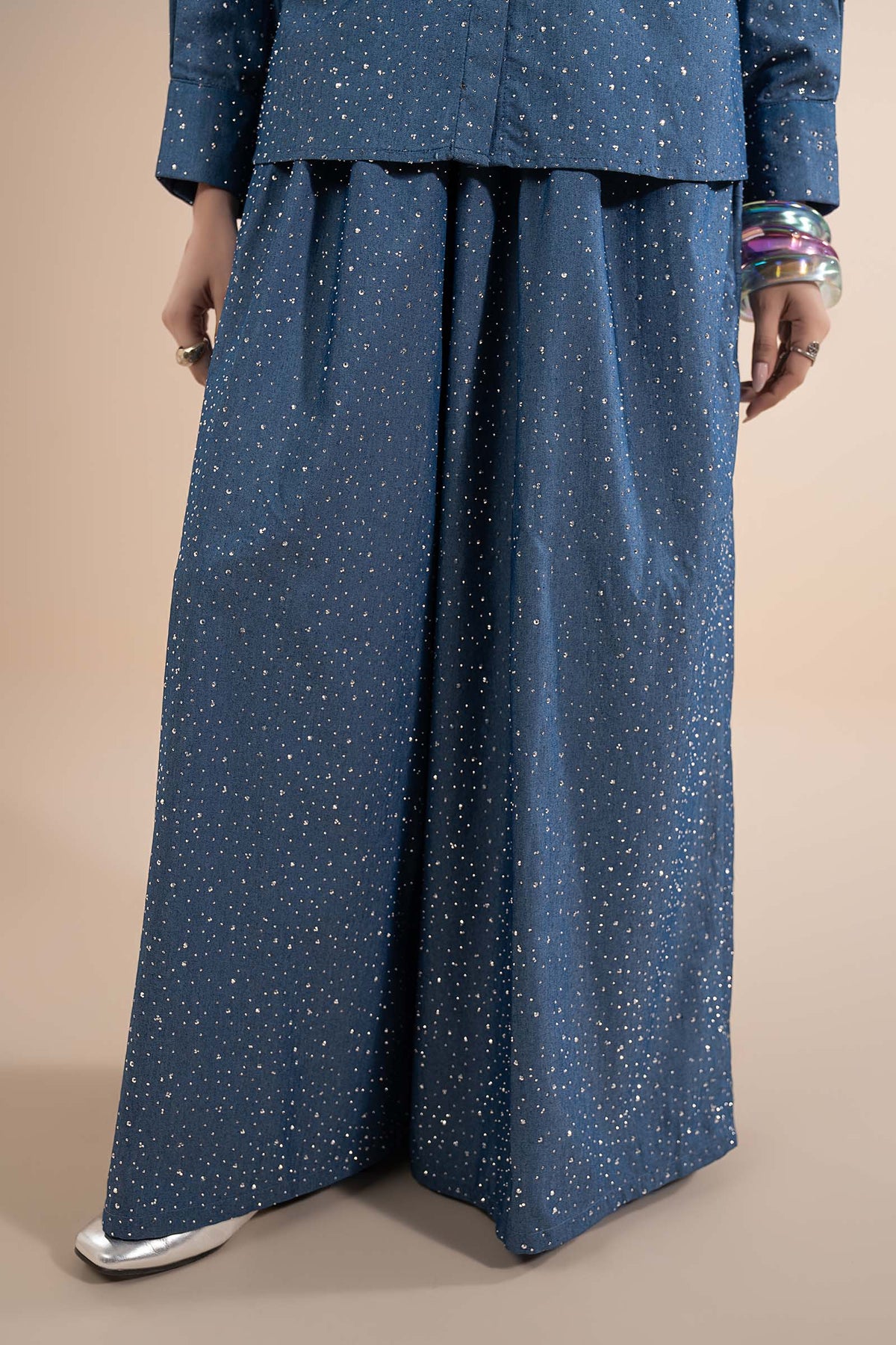 2 Pc Embellished Denim Suit