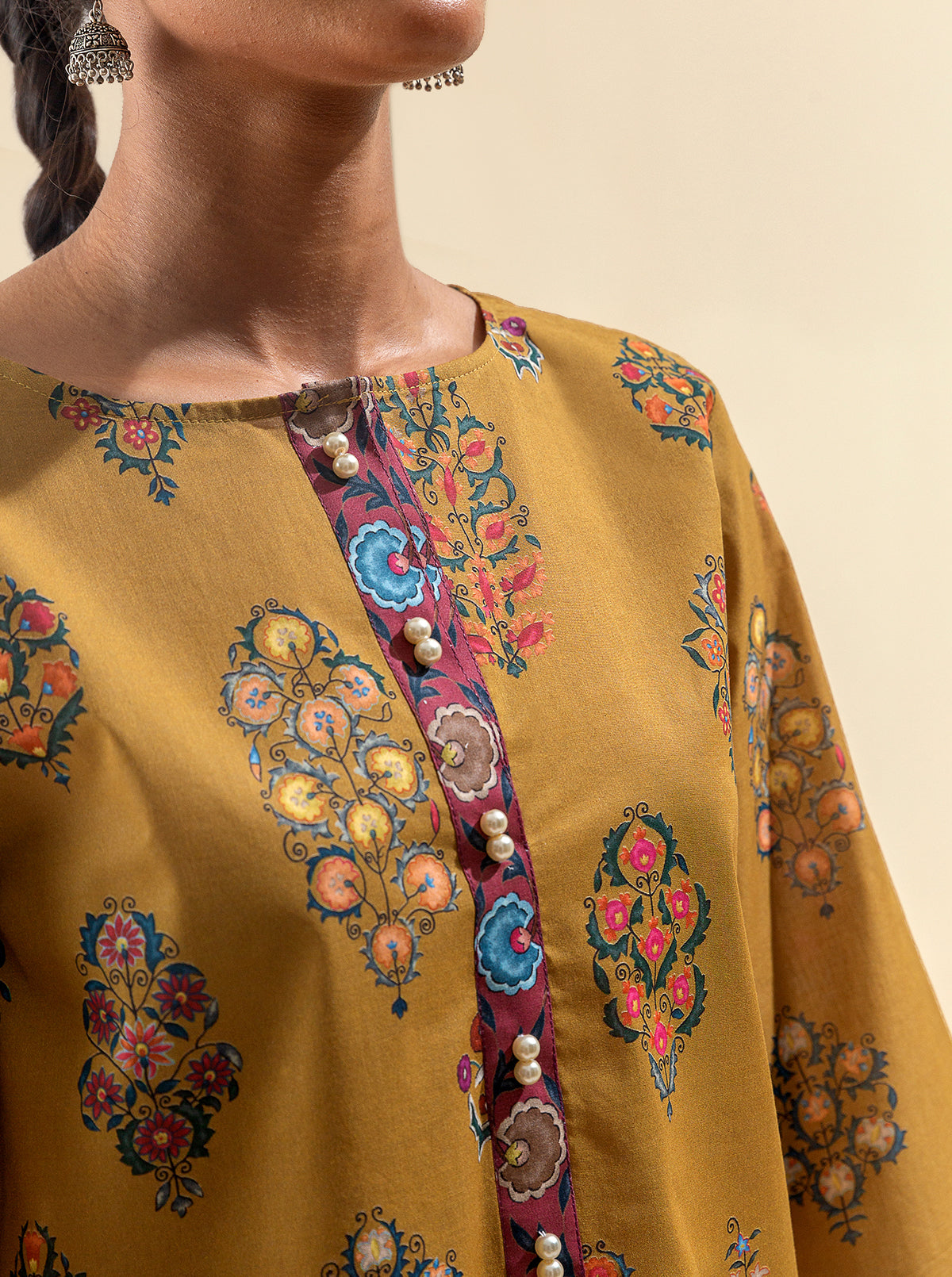 2 Piece Printed Suit-Obscure Ochre (Unstitched)