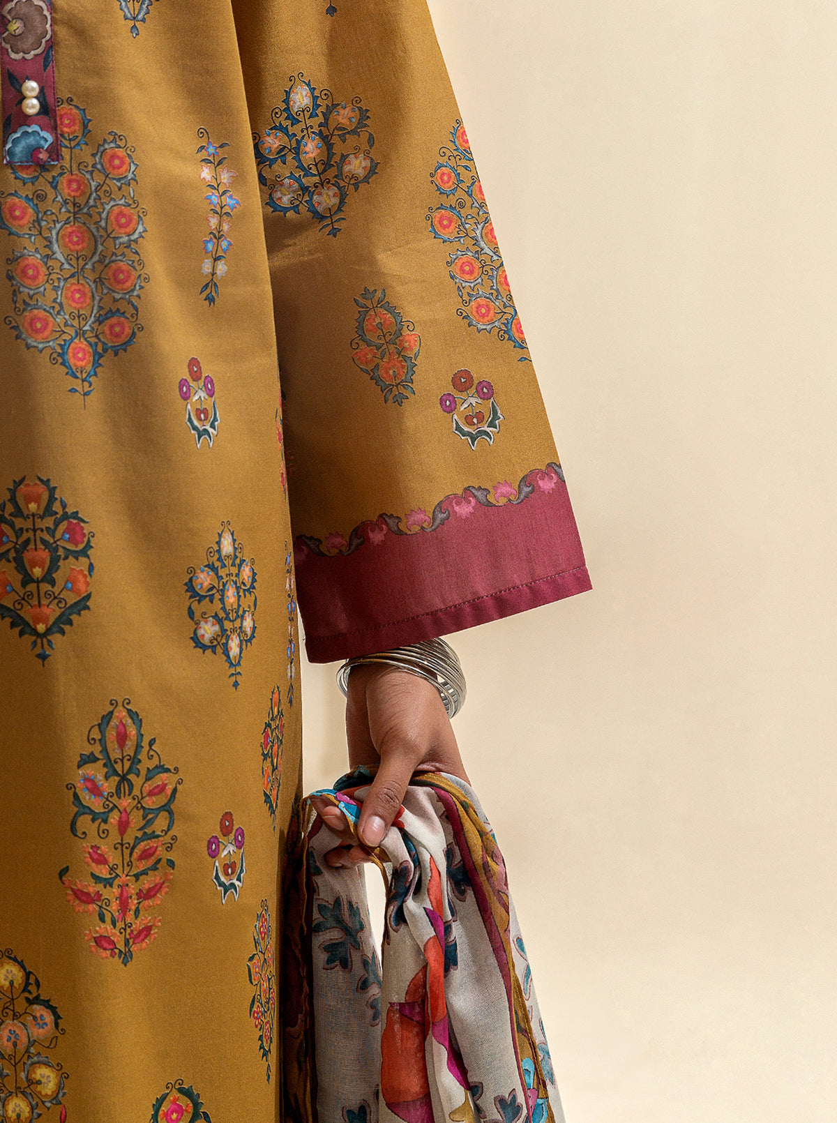 2 Piece Printed Suit-Obscure Ochre (Unstitched)