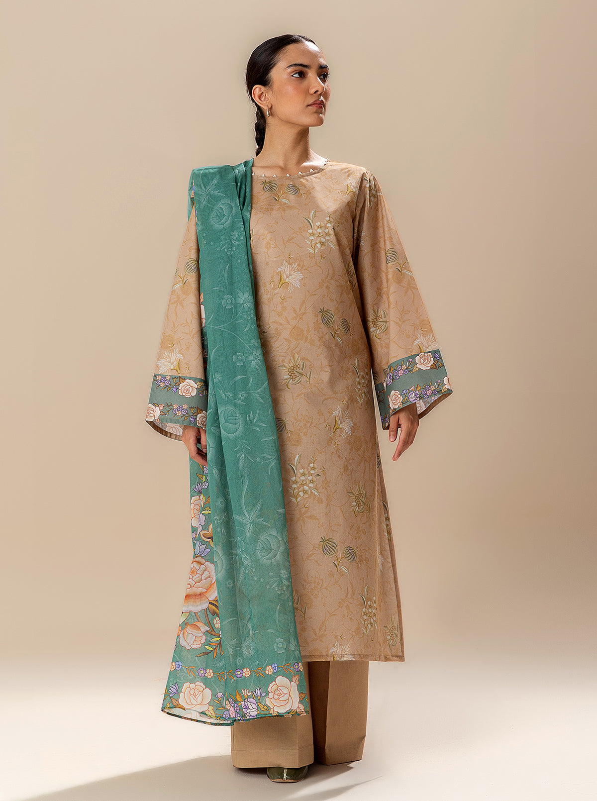 3 Piece Printed Lawn Suit-Glowy Sun (Unstitched)