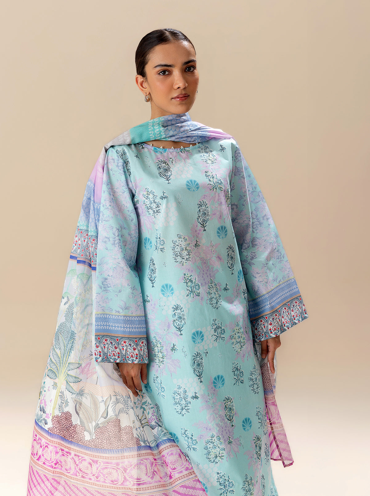 3 Piece Printed Lawn Suit-Bluefalls Bay (Unstitched)