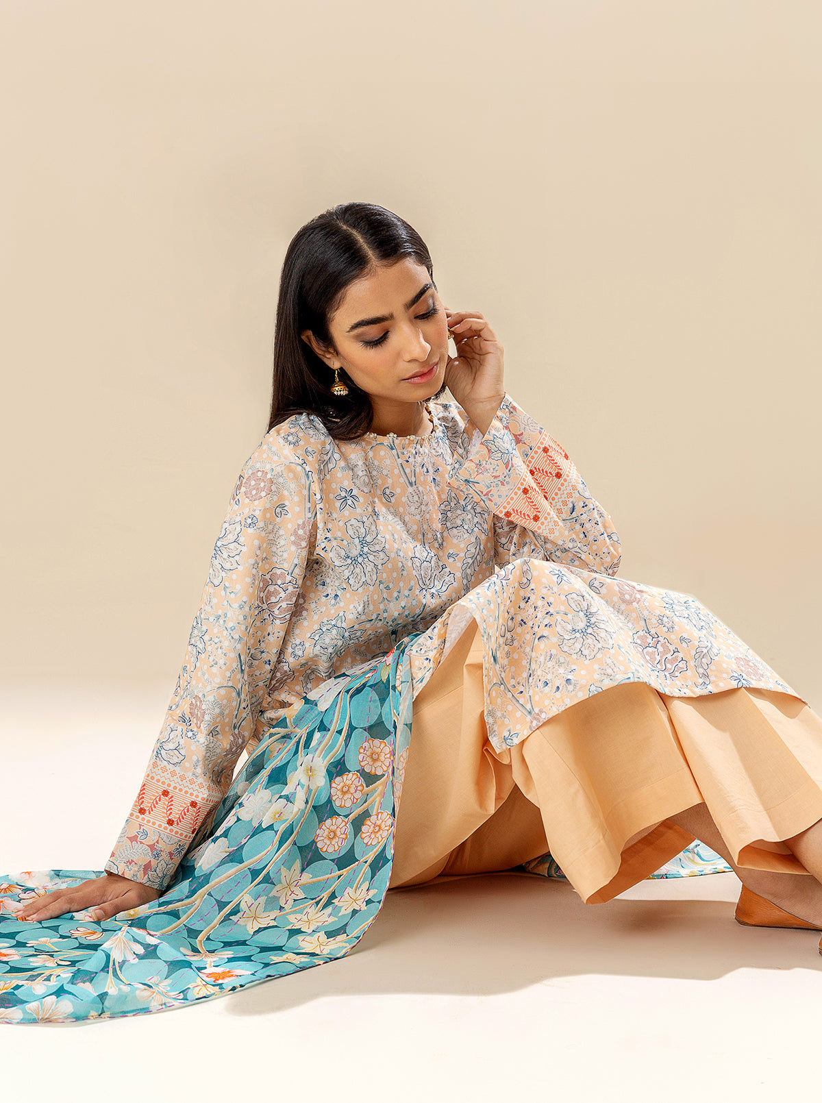 3 Piece Printed Lawn Suit - Peachy Sense (Unstitched)