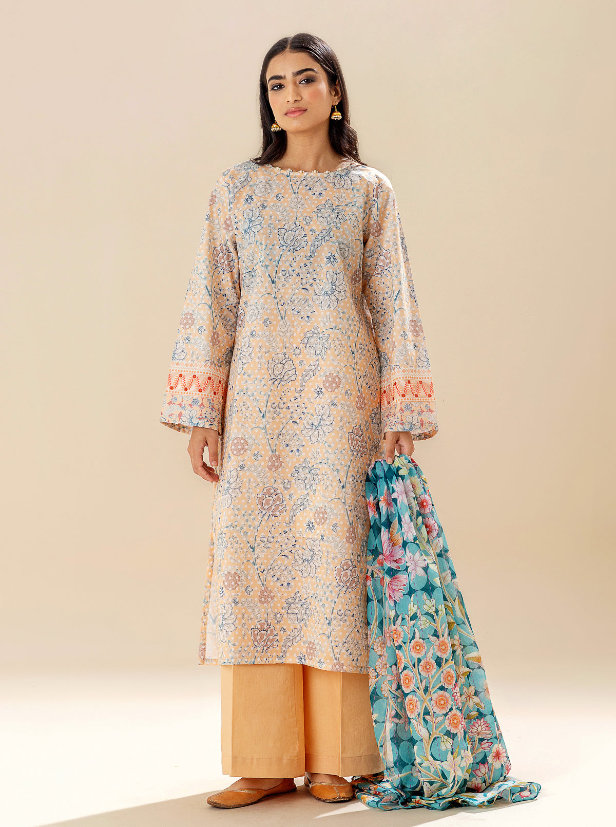 3 Piece Printed Lawn Suit - Peachy Sense (Unstitched)