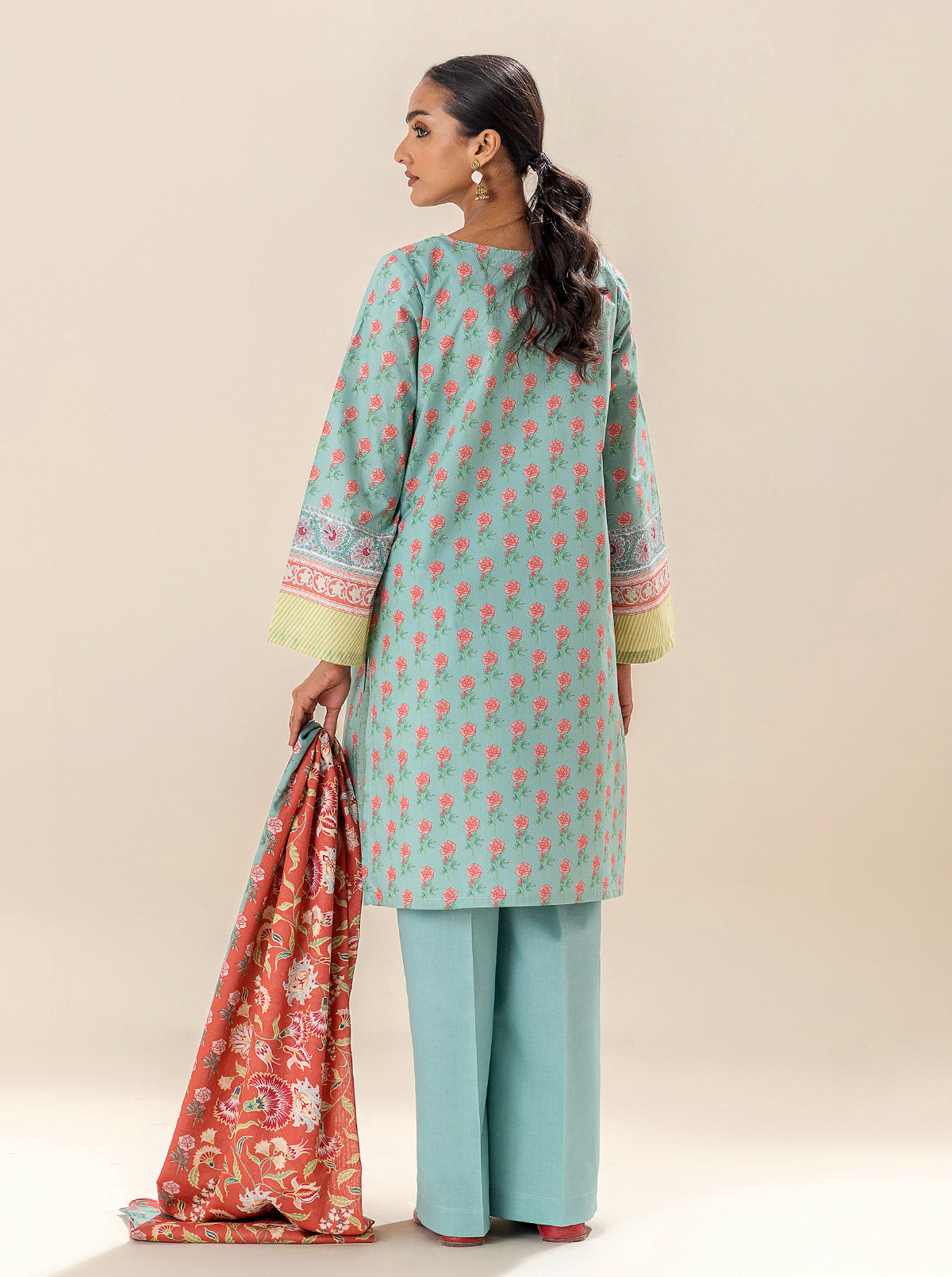 3 Piece Embroidered Lawn Suit-Sea Coral (Unstitched)