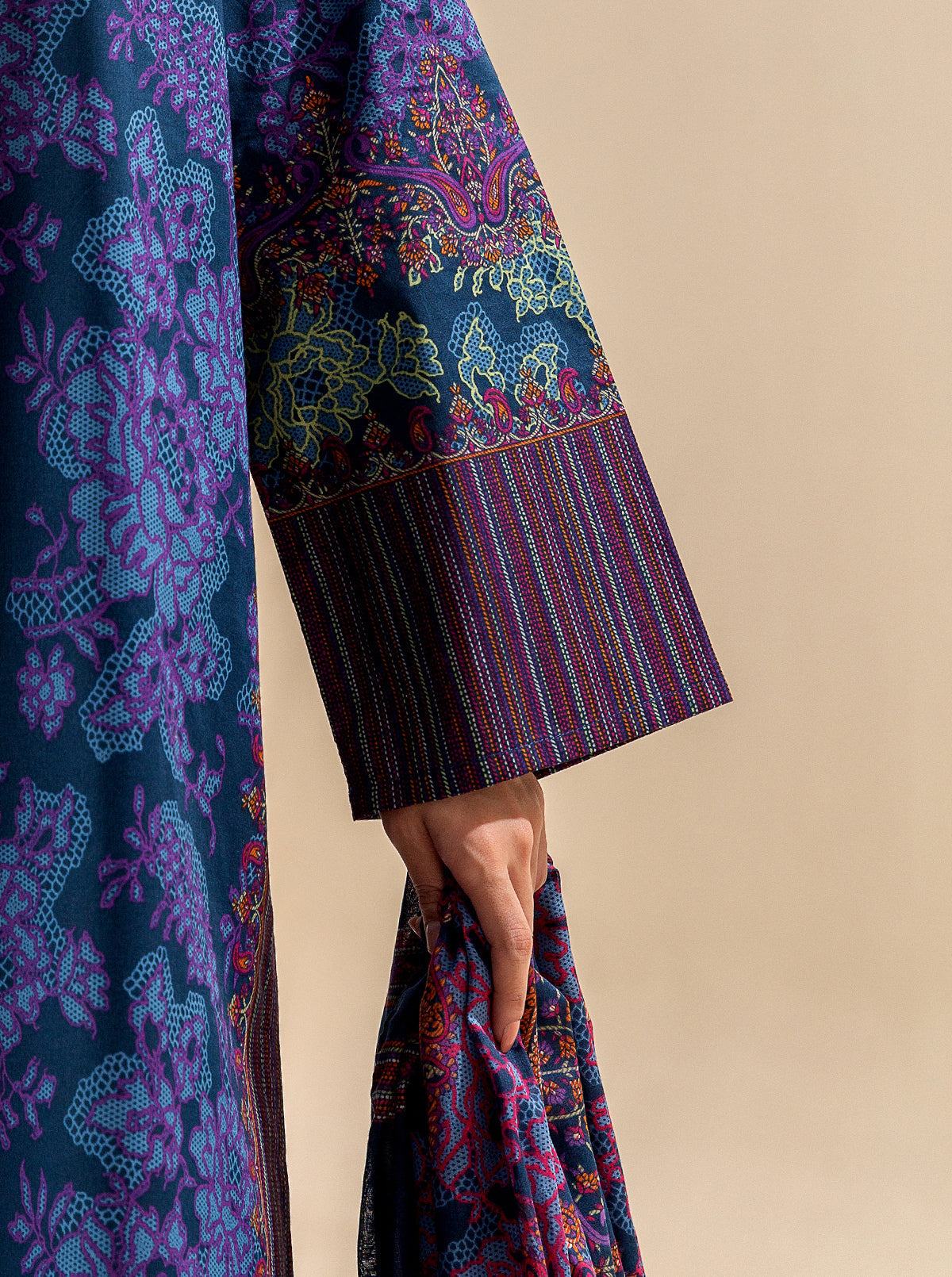 3 Piece Printed Lawn Suit-Sea Coral (Unstitched)