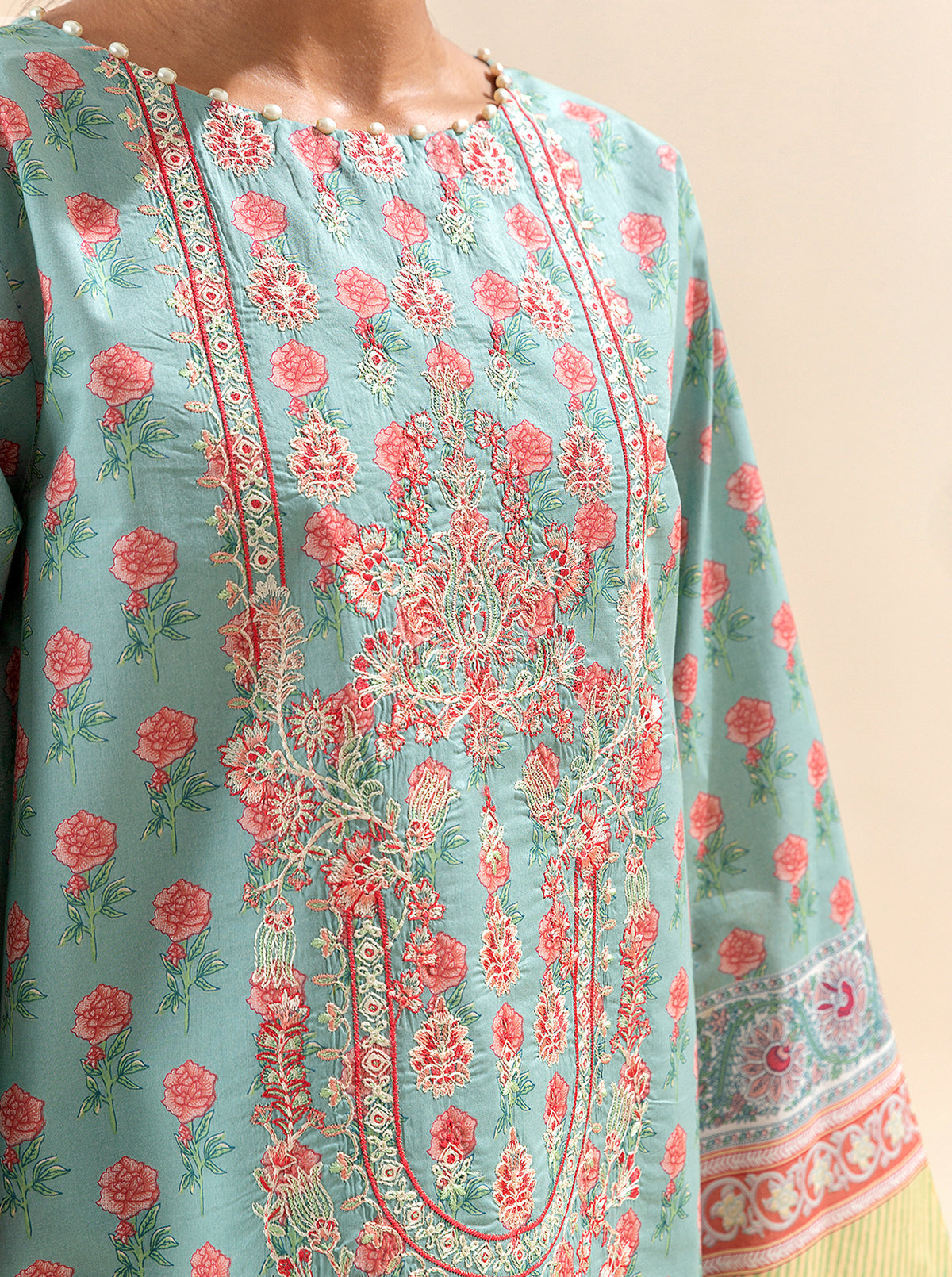 3 Piece Embroidered Lawn Suit-Sea Coral (Unstitched)