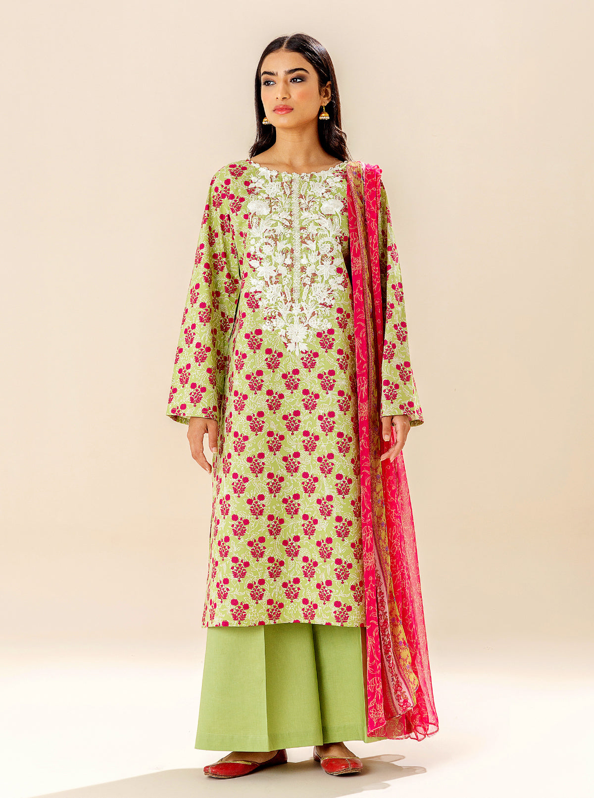 3 Piece Embroidered Lawn Suit - Meadow Grass (Unstitched)
