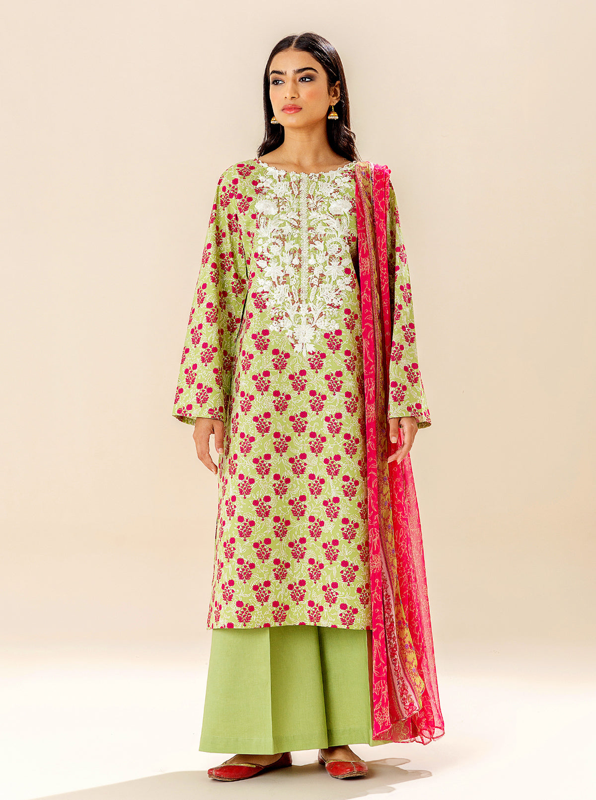 3 Piece Embroidered Lawn Suit - Meadow Grass (Unstitched)