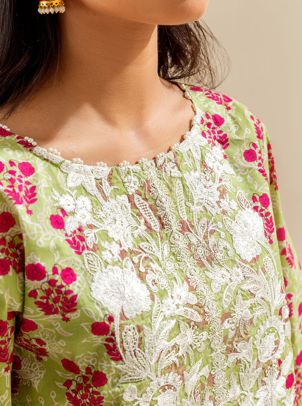 3 Piece Embroidered Lawn Suit - Meadow Grass (Unstitched)