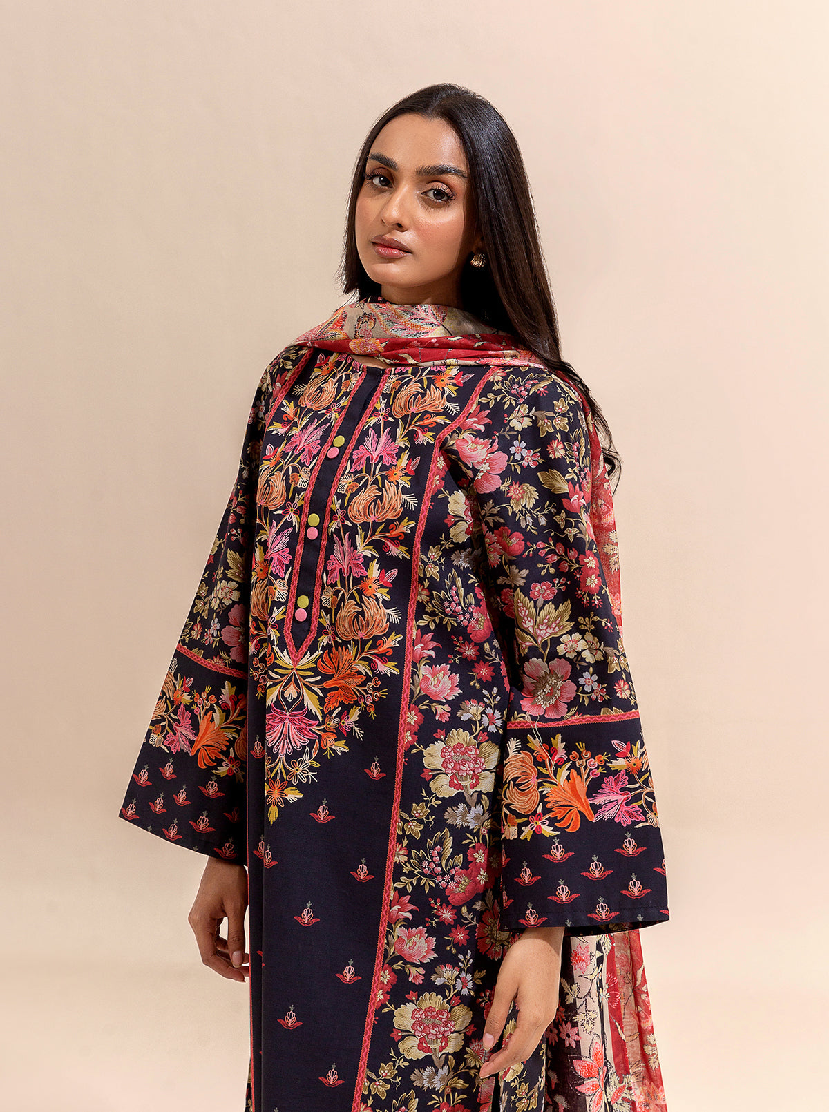 2 Piece Printed Lawn Suit-Ebony Garden (Unstitched)