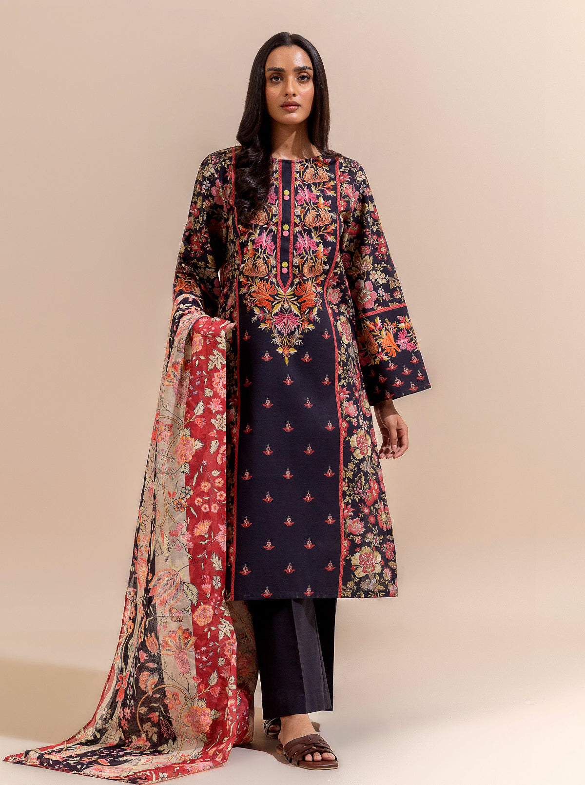 2 Piece Printed Lawn Suit-Ebony Garden (Unstitched)
