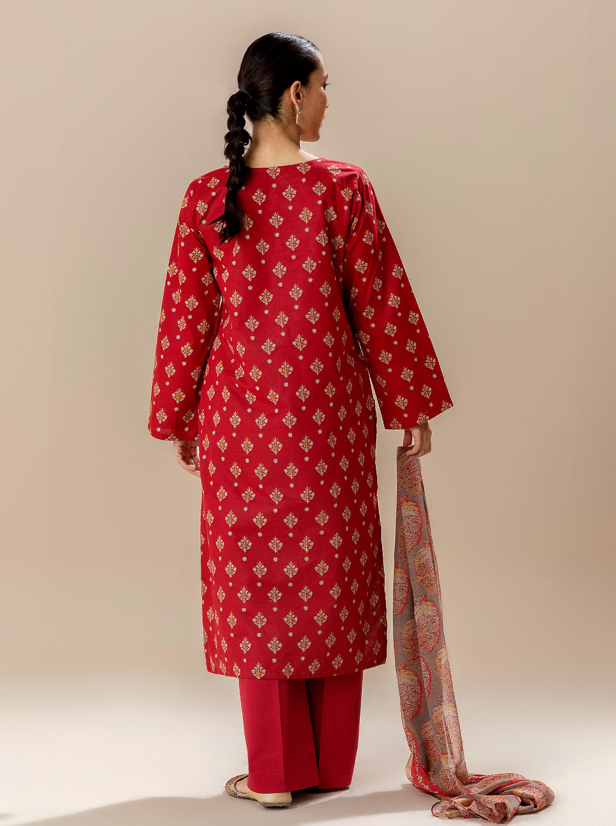 3 Piece Embroidered Lawn Suit-Bright Poppy (Unstitched)