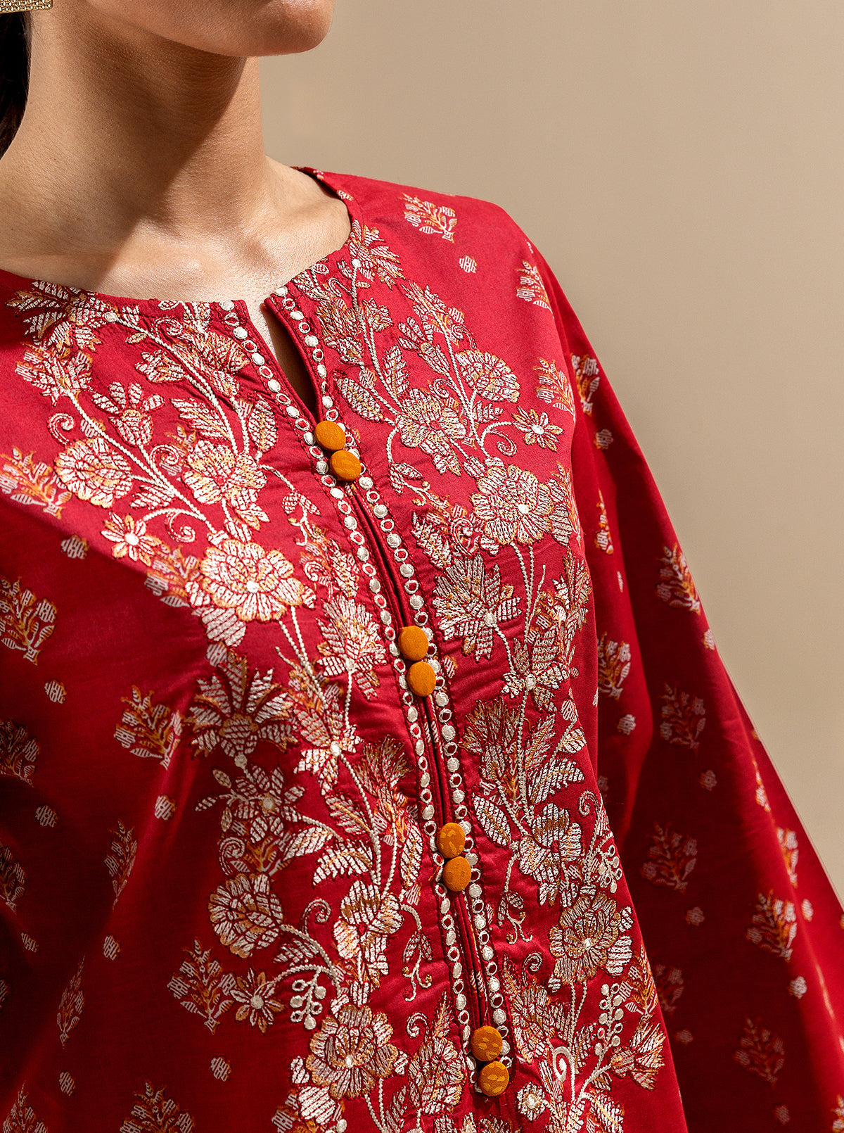 3 Piece Embroidered Lawn Suit-Bright Poppy (Unstitched)