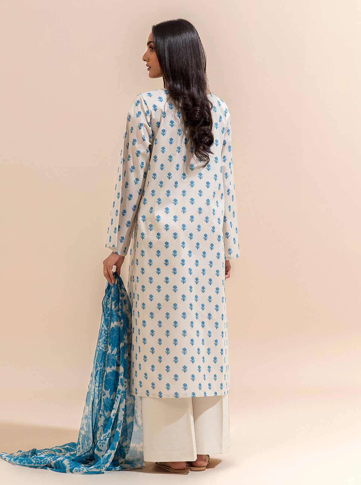 3 Piece Embroidered Lawn Suit-Blue Gems (Unstitched)