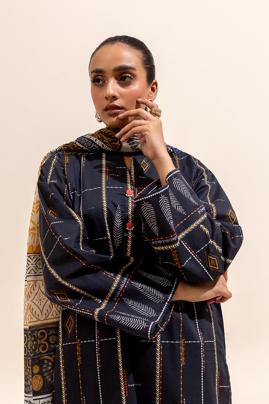 3 Piece Printed Lawn Suit-Nebulous Lines (Unstitched)