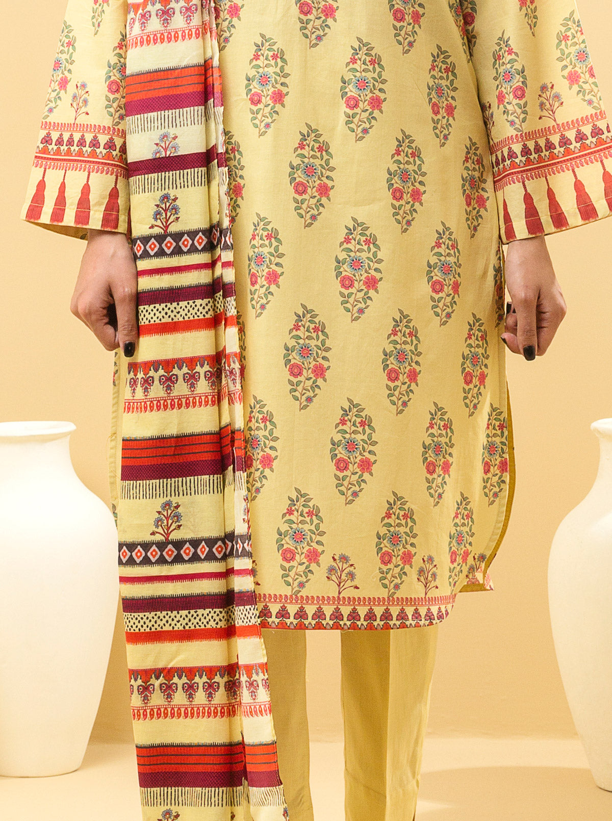 2 PIECE - PRINTED LAWN SUIT - BLOOMING OBSESSIONMB1S22U34-2-BEIGE-2000000197276-2PC