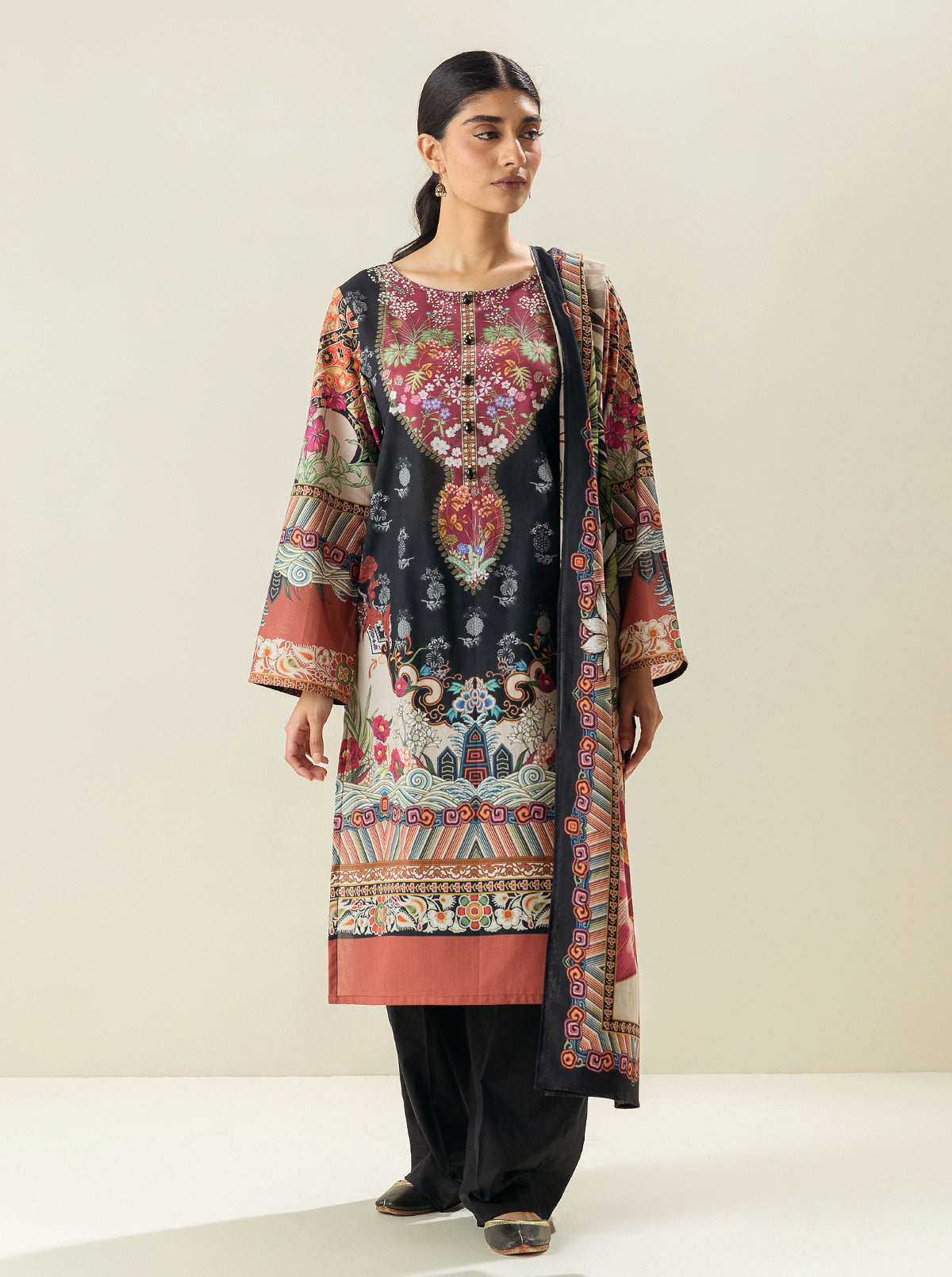 3 Piece - Printed Lawn Suit - Flower Of The Orient