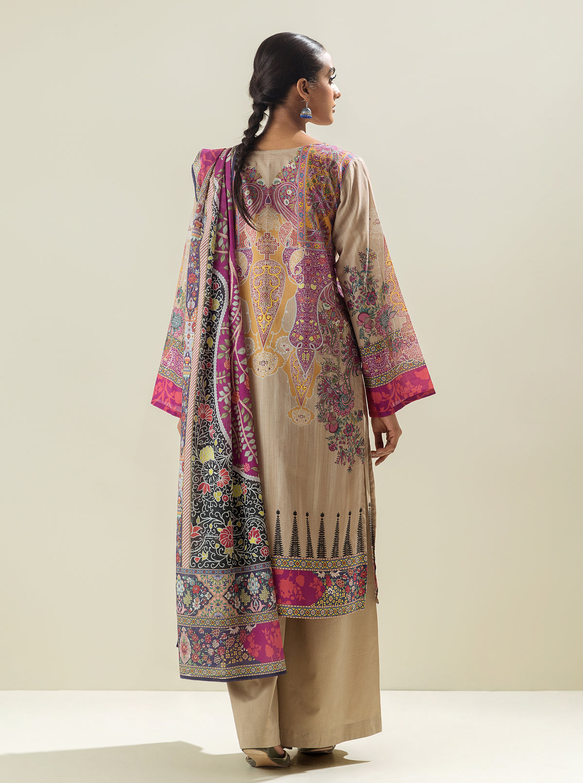 3 Piece - Printed Lawn Suit - Royalty Beige