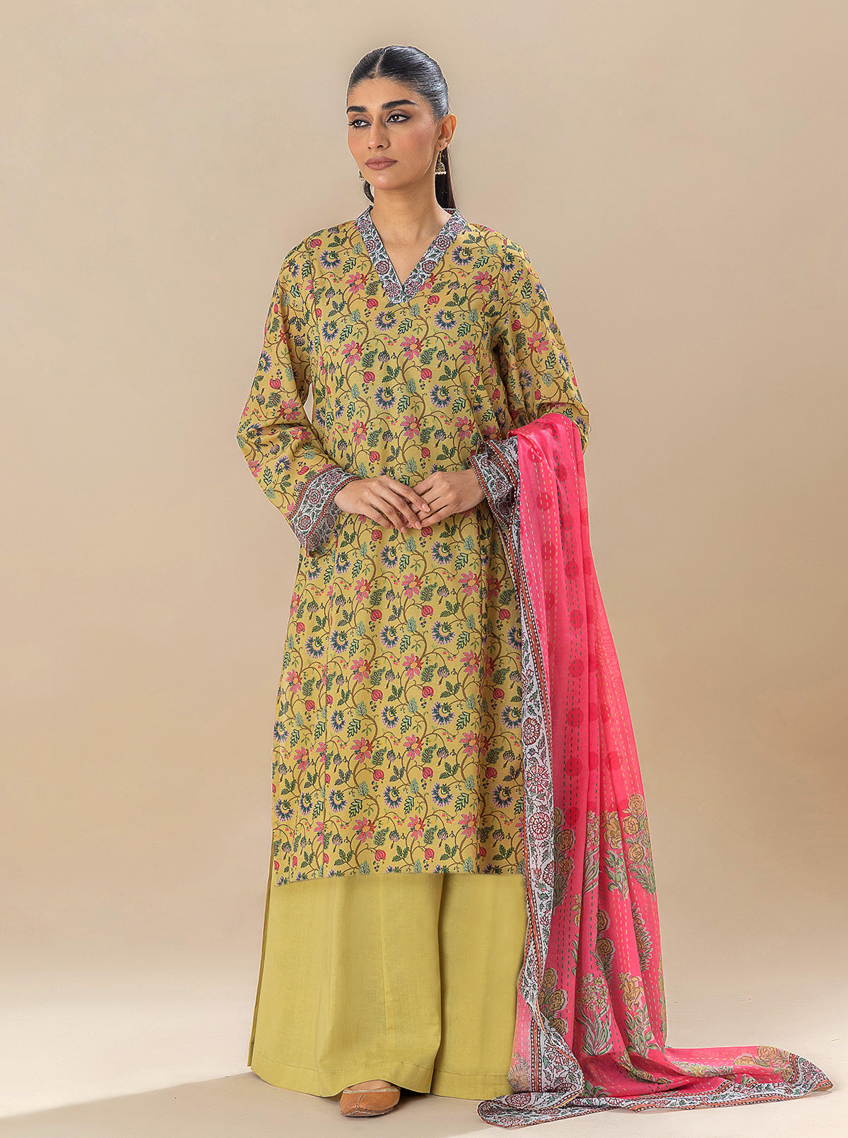 2 Piece Printed Lawn Suit-Mellow Yellow (Unstitched)