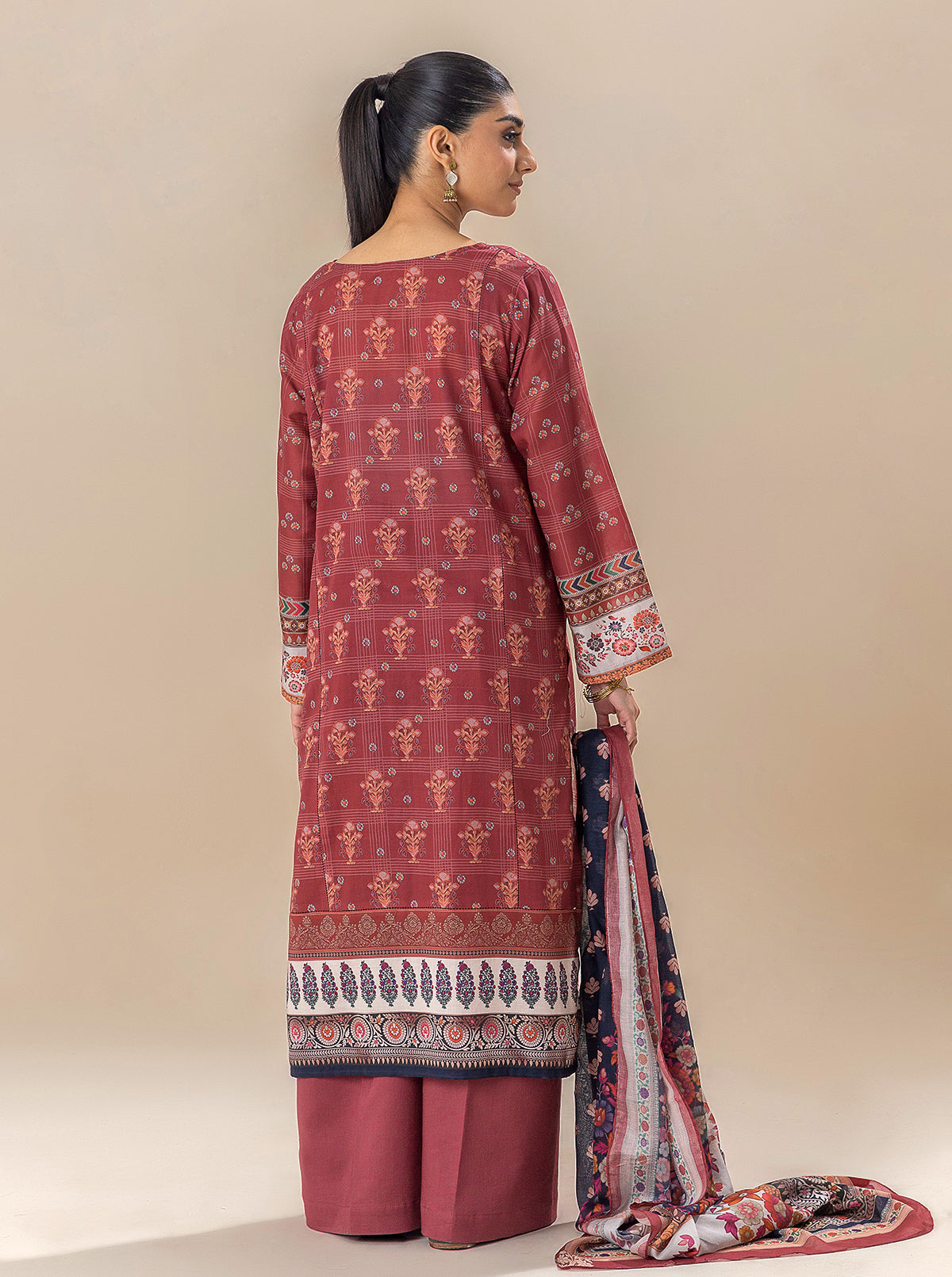 3 Piece Printed Lawn Suit-Royalty Red (Unstitched)
