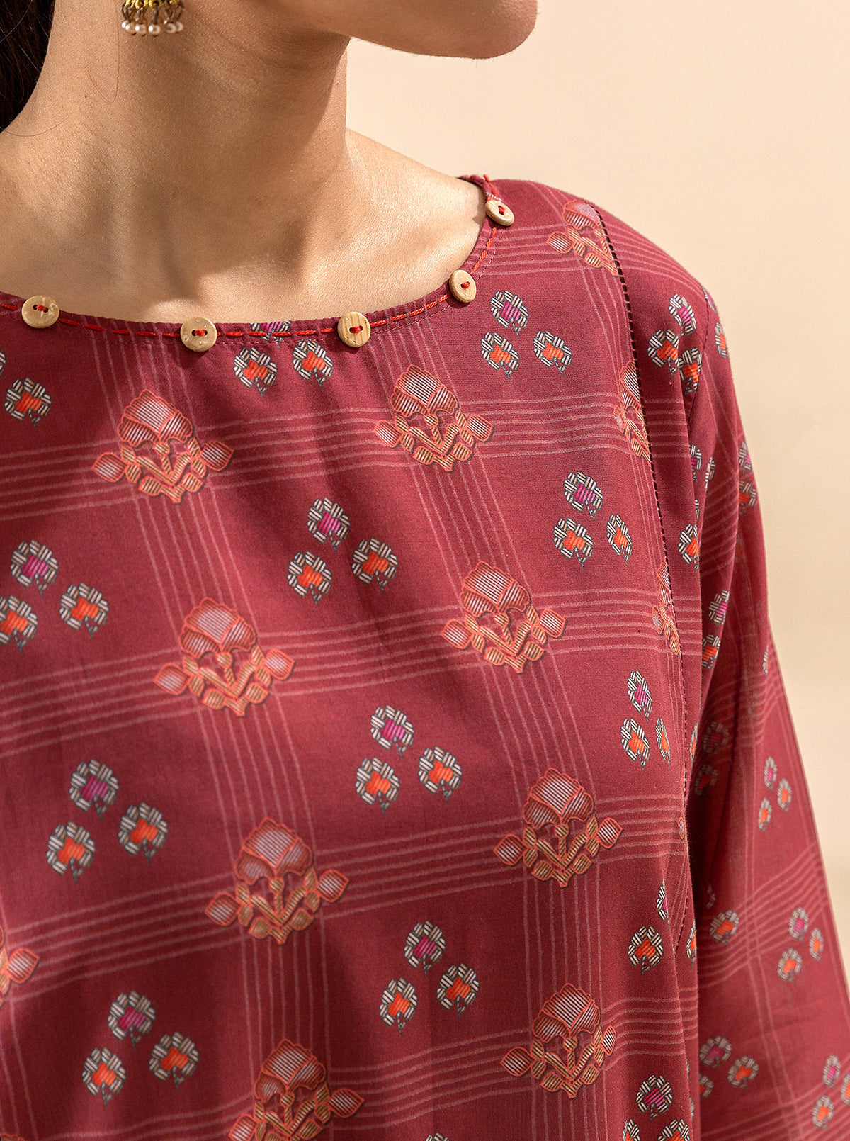 3 Piece Printed Lawn Suit-Royalty Red (Unstitched)