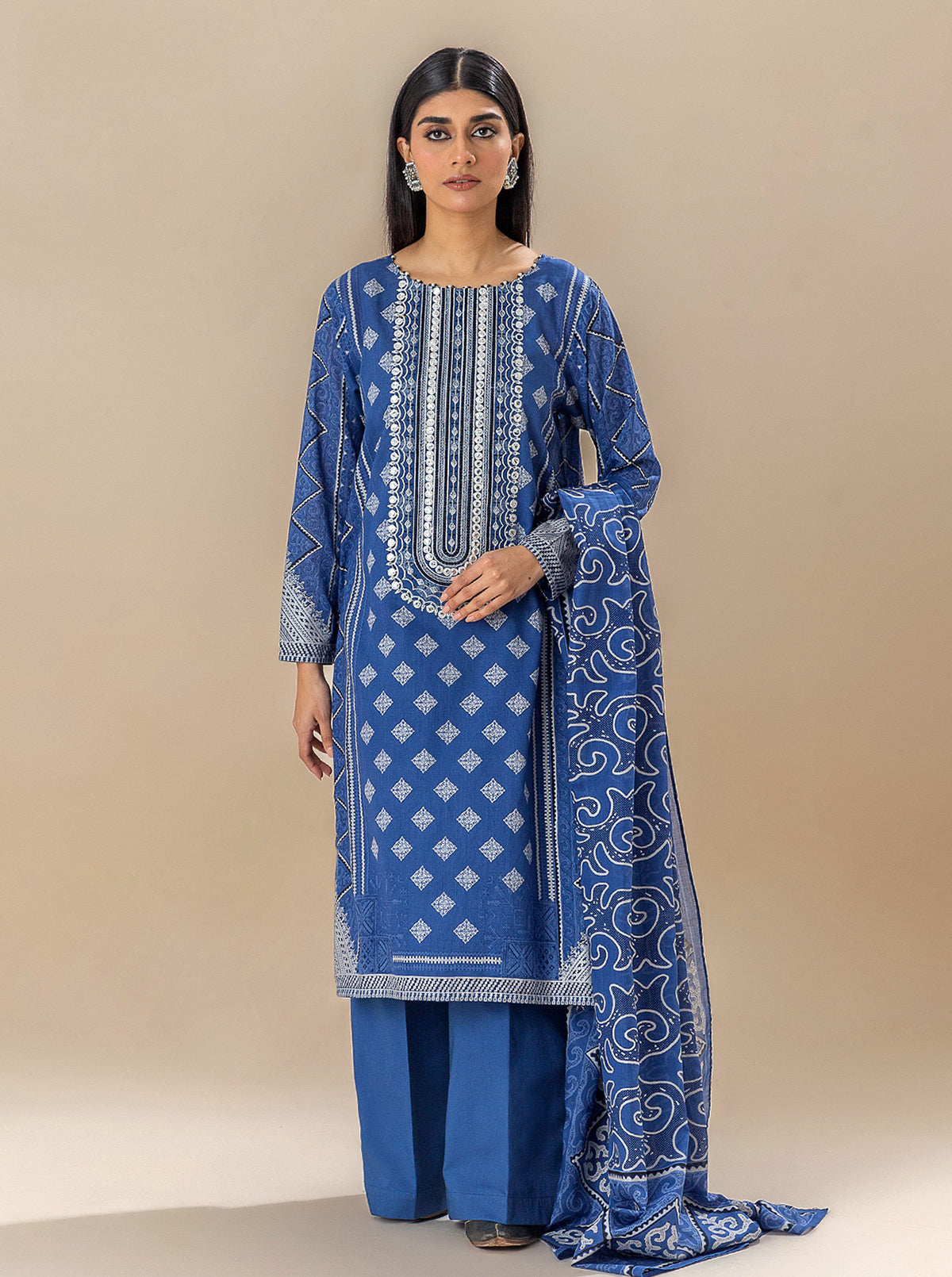 3 Piece Embroidered Lawn Suit-Bright Star (Unstitched)