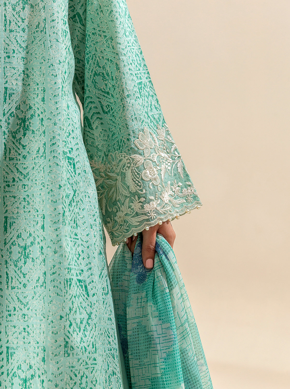 3 Piece Embroidered Lawn Suit-Mineral Mine (Unstitched)