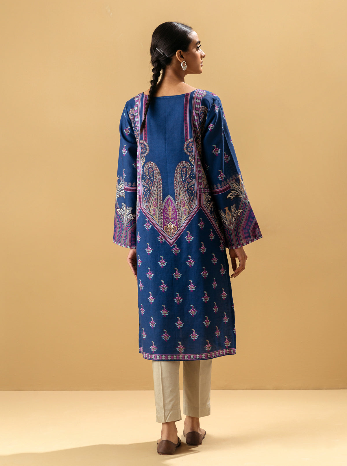 1 PIECE - PRINTED KHADDAR SHIRT - SILVER SLATE