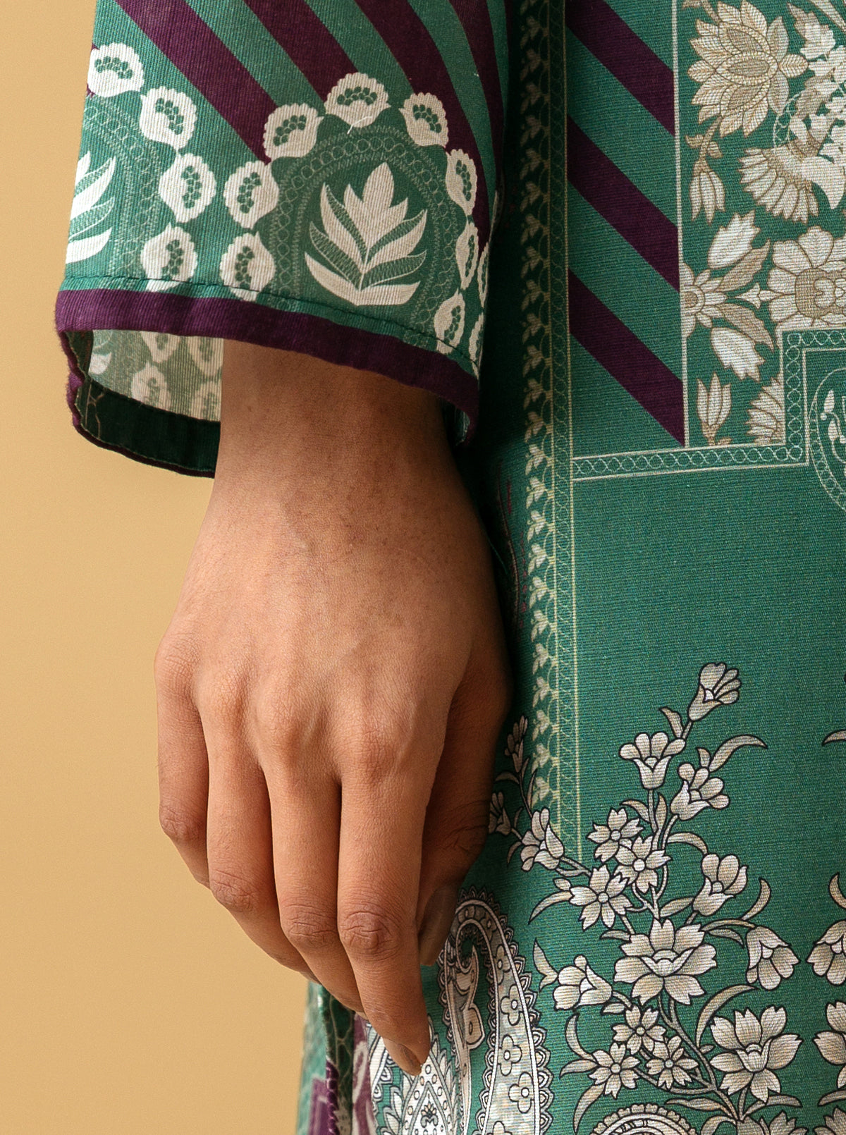 1 PIECE - PRINTED KHADDAR SHIRT - EMERALD PRISM