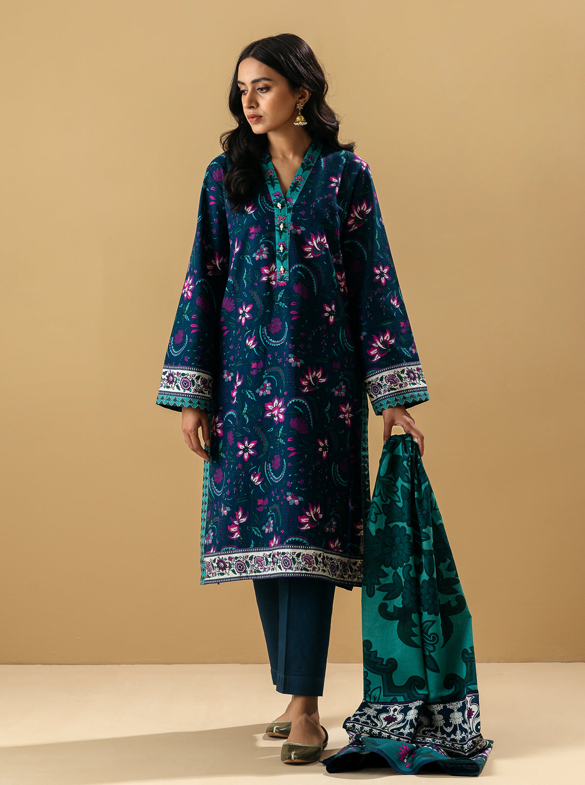 2 Piece - Printed Khaddar Suit - Approval