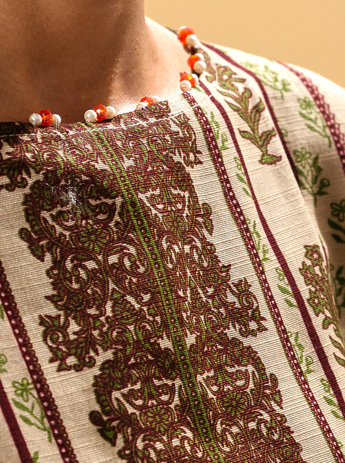 3 Piece - Printed Khaddar Suit - Tropical Fawn
