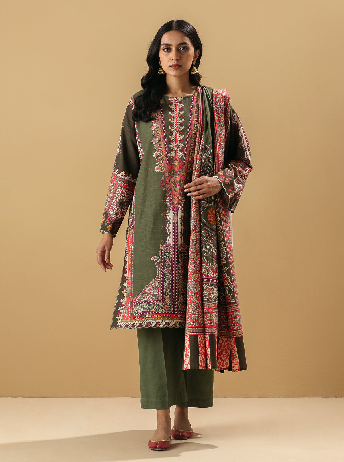 3 Piece - Printed Khaddar Suit - Malachite