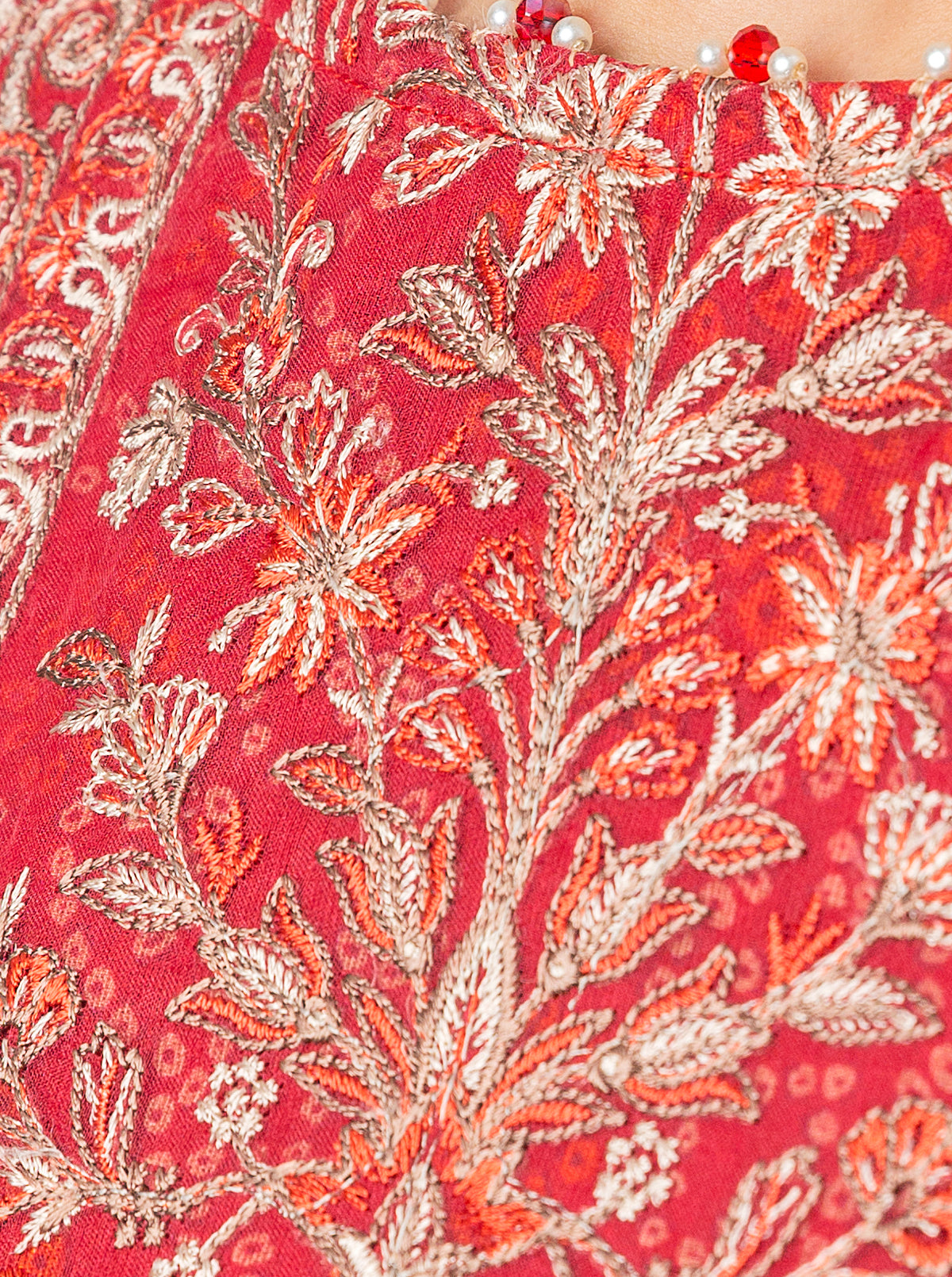 3 Piece - Embroidered Khaddar Suit - Cranberry Crush