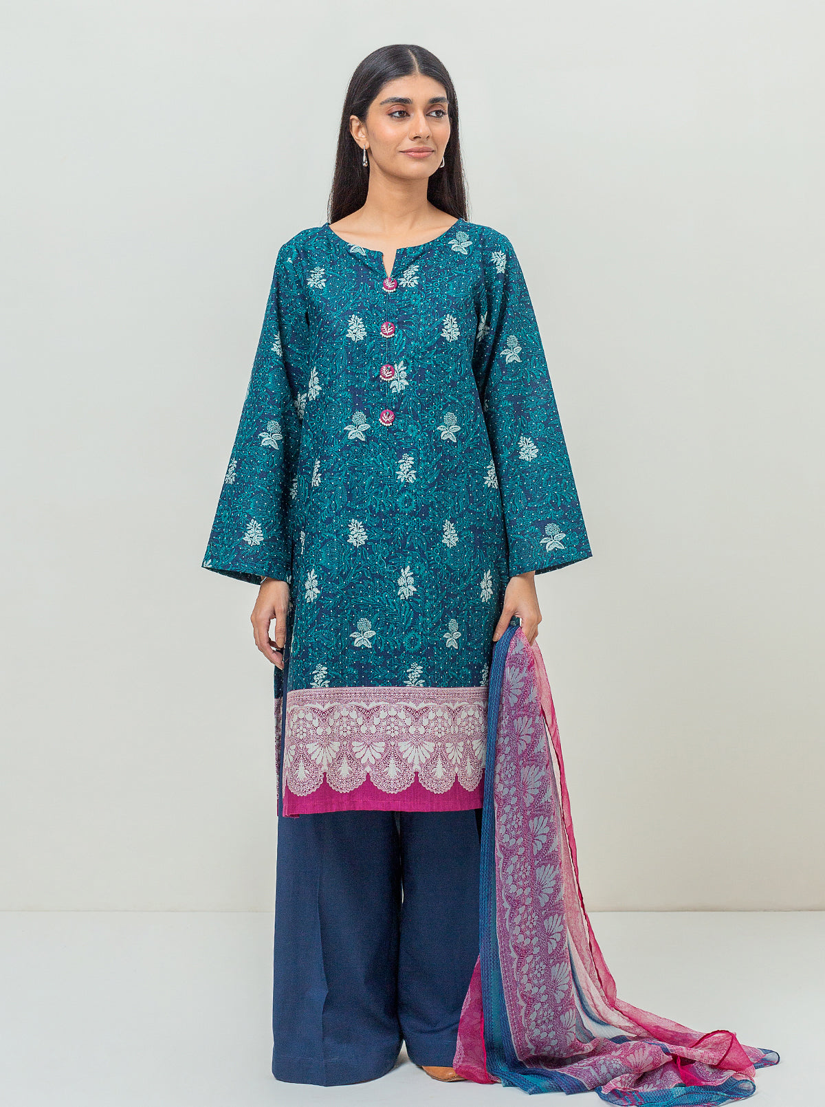 3 Piece - Printed Khaddar Suit - Moon Shadow